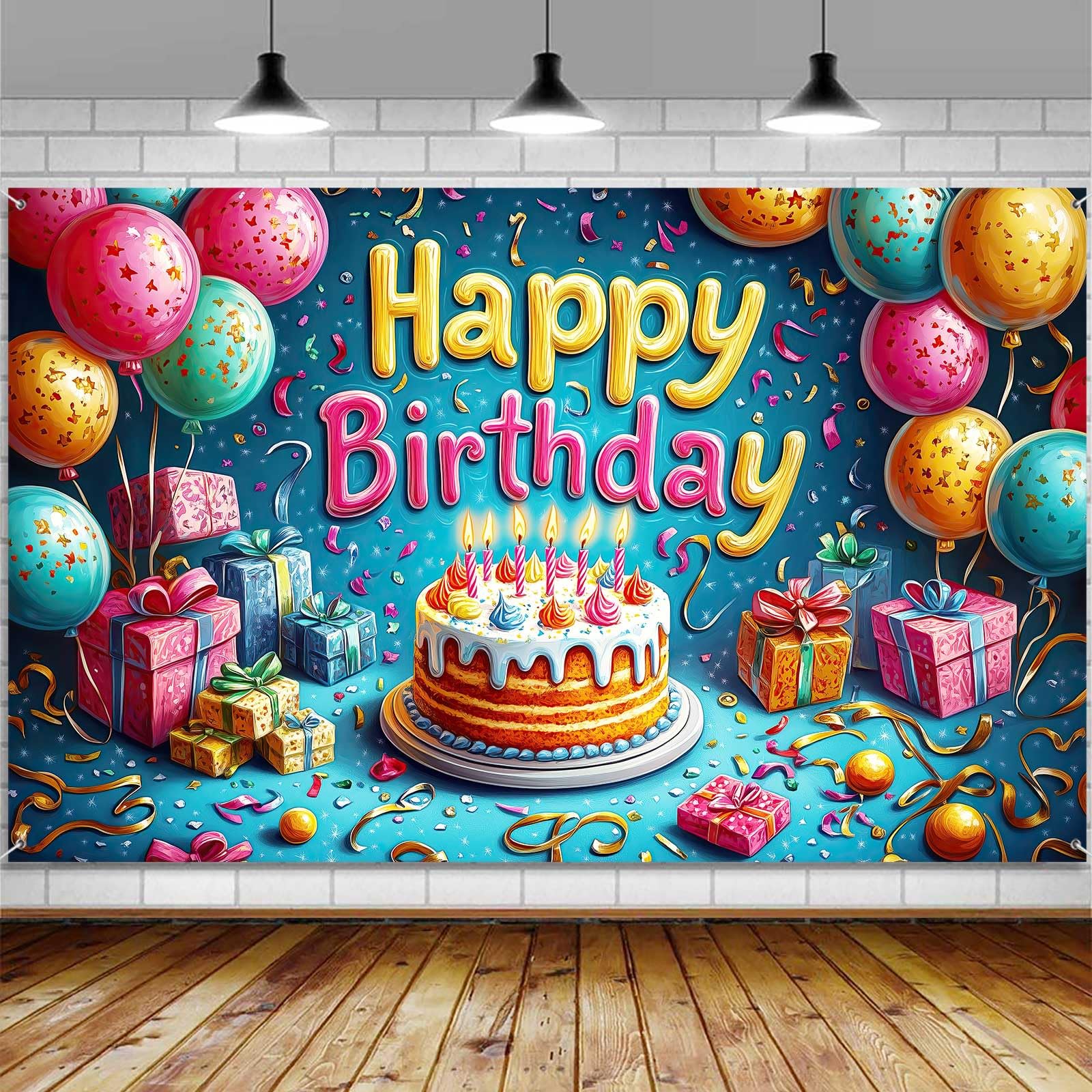 Happy Birthday Banner Party Backdrop, Colorful Balloons Large Banner Party Supplies Decorations for Kids Boys Girls, Sign Poster Background Decor