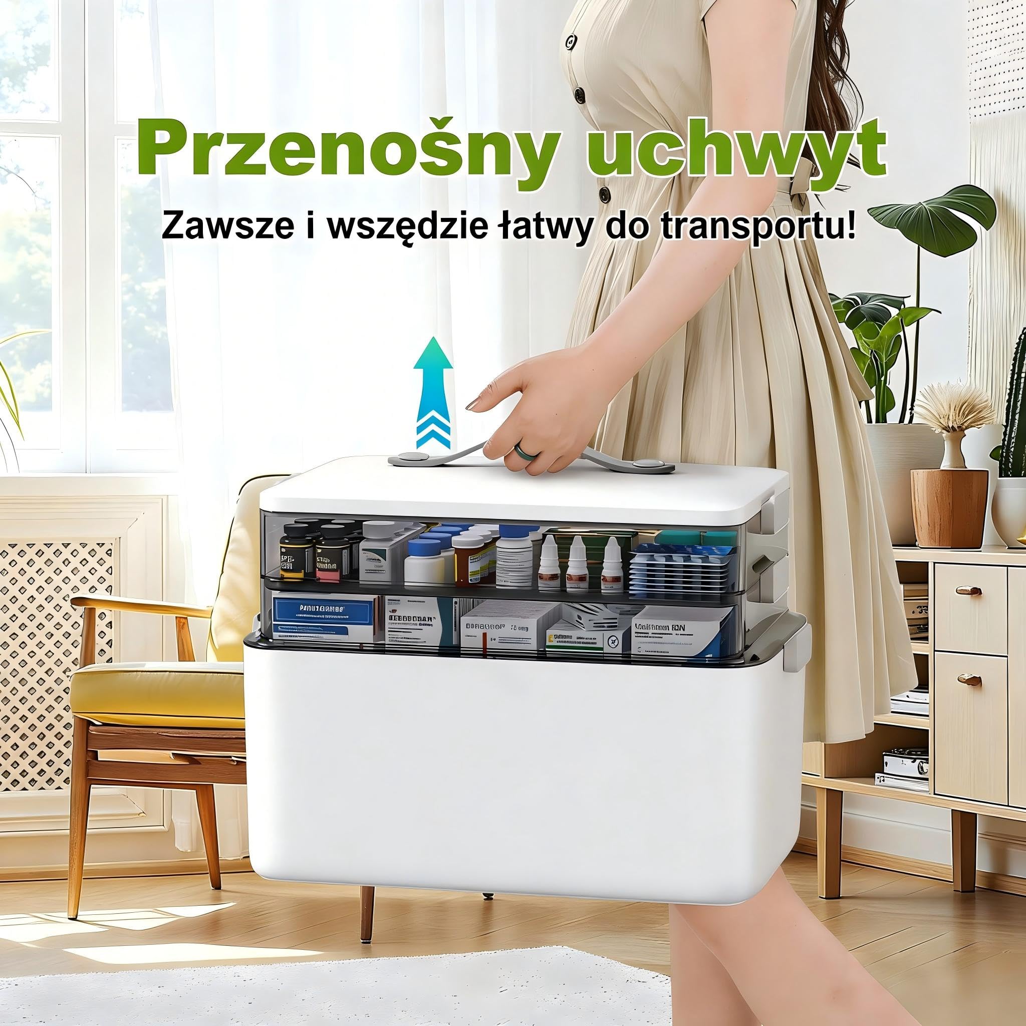 MOPUP 3-warstwowe pudełko pierwszej pomocy, pudełko do przechowywania leków o dużej pojemności (34 x 22 x 25,5 cm) – z uchwytem i wyjmowanymi przegródkami, odpowiednie dla rodziny, biura, szkoły i na