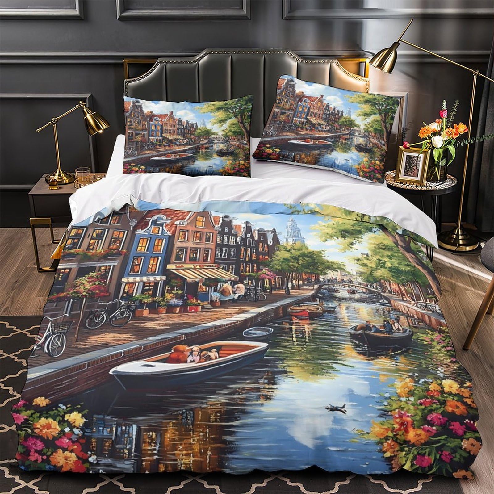 Housse de couette imprimé 3D microfibre ultra douce parure de lit double confortable