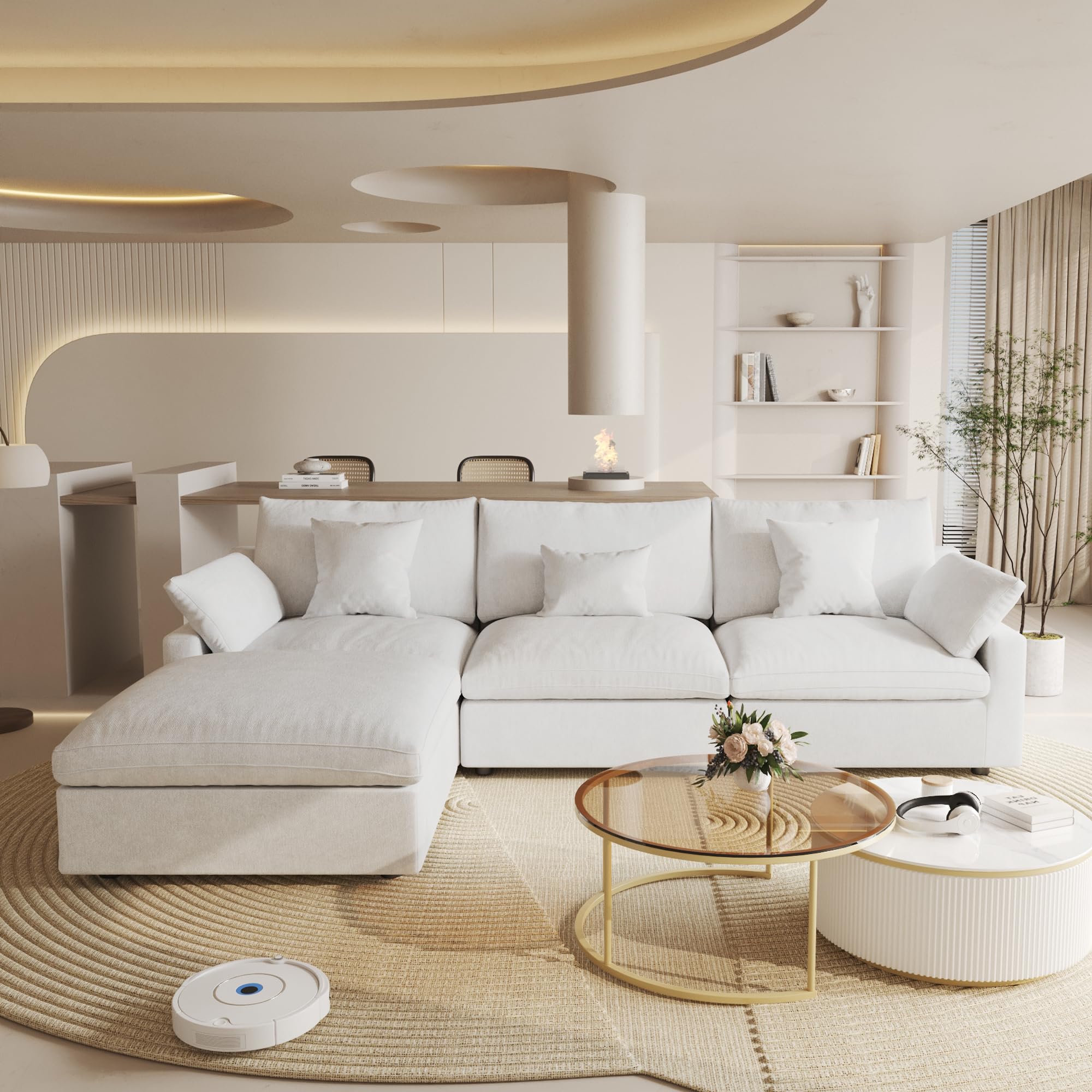 Cloud Couch Modular Sectional Sofa,119.29" L Shaped Couch, Oversized Down Filled Convertible Wide Seater,3 Seater with 1 Ottoman for Living Room Set,