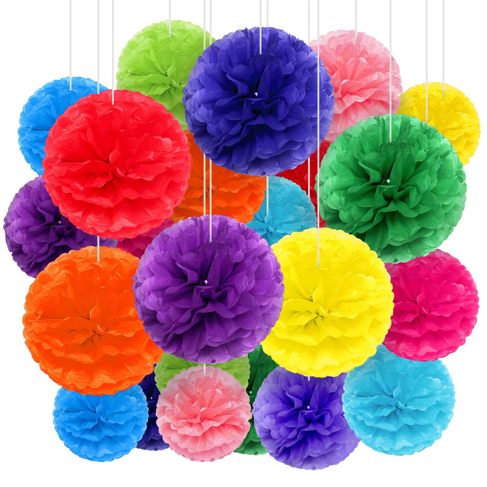 Yeaqee 30 Pcs Tissue Paper Pom Poms 14''/ 12''/ 10'' Tissue Paper Flowers Hanging Large Paper Flowers Wall Decorations for Birthday Wedding Party Celebration Bridal Shower (Multicolor)