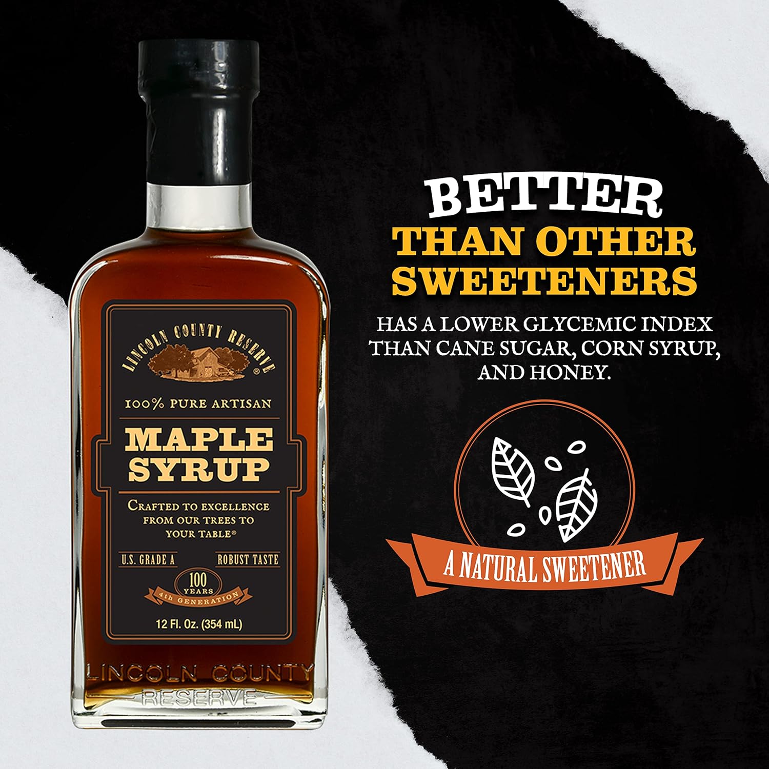 Lincoln County Reserve 100% Pure Maple Syrup with Robust Taste, 100% Pure Artisan Maple Syrup, Made in the USA,12 oz Glass Bottle 2 Pack