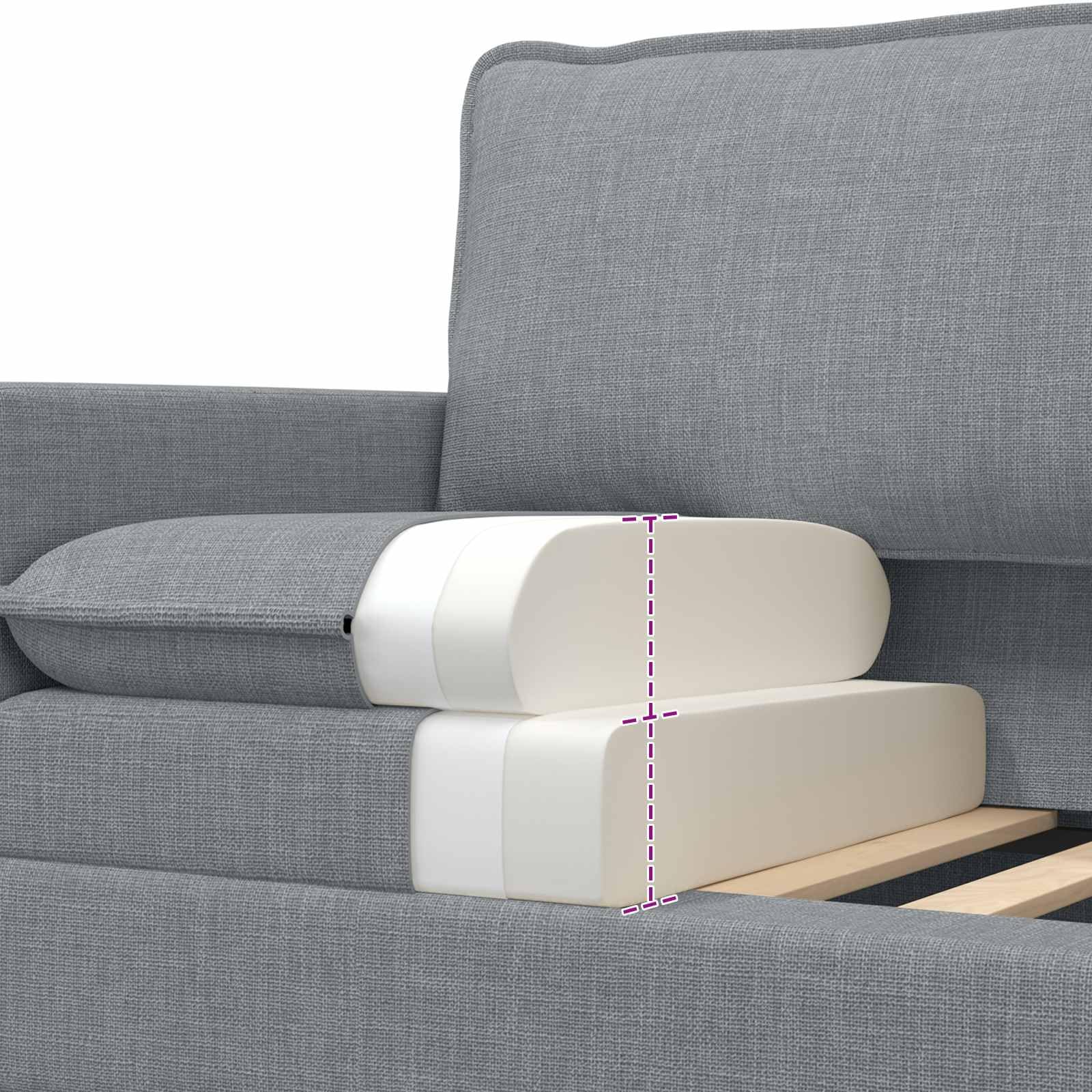Hothingwell Sofa z tkaniny jasnoszarej 156 cm | Solidna metalowa rama, zdejmowane pokrowce, grube poduszki, płaskie podłokietniki, łatwa pielęgnacja