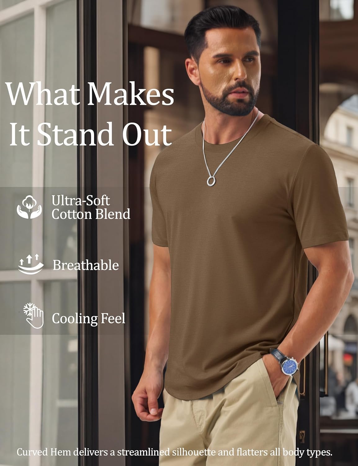 Cotrasen Mens T-Shirts Short Sleeve Curved Hem Lightweight Moisture Wicking Cooling Cotton Blend Casual Crewneck Tee Shirts - Image 6