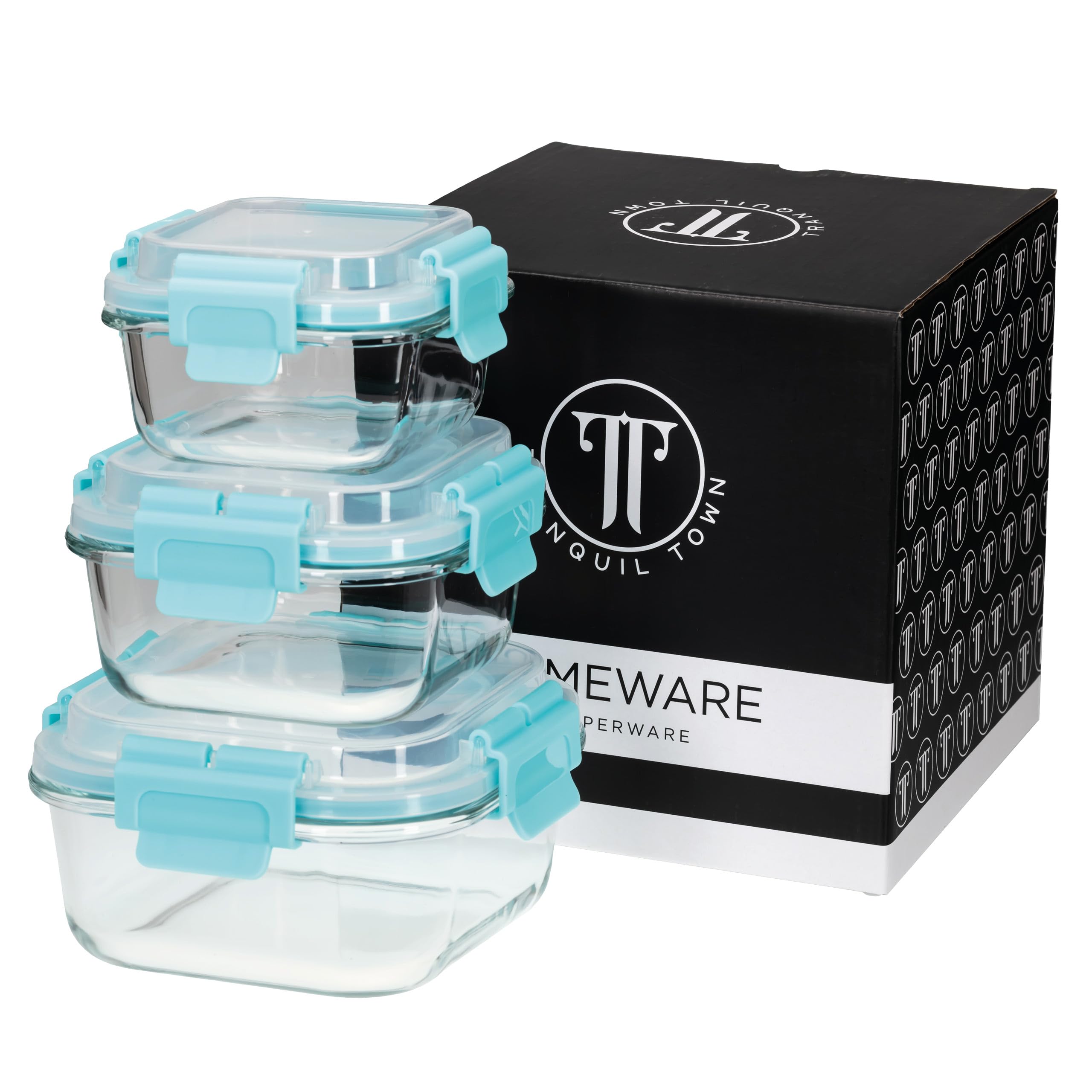 Set di 3 contenitori per alimenti in vetro di alta qualità, coperchi senza BPA, ermetici, impilabili, adatti a microonde, forno, congelatore, portapranzo, preparazione degli alimenti,