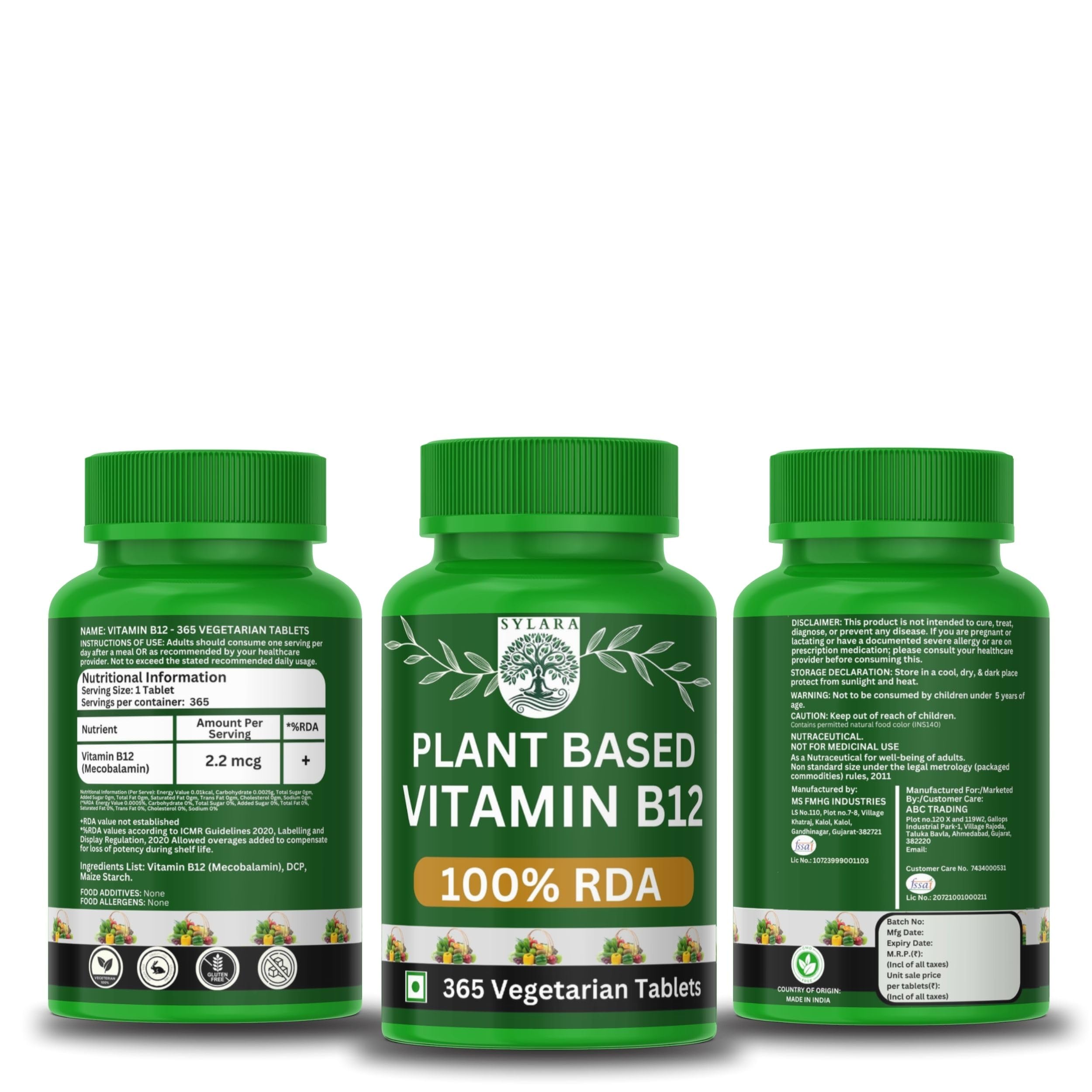 SYLARA Vitamin B12-365 Tablets - 100% RDA [Lab Tested] Plant based Methylcobalamin Capsules Supplements — Amazon image 5
