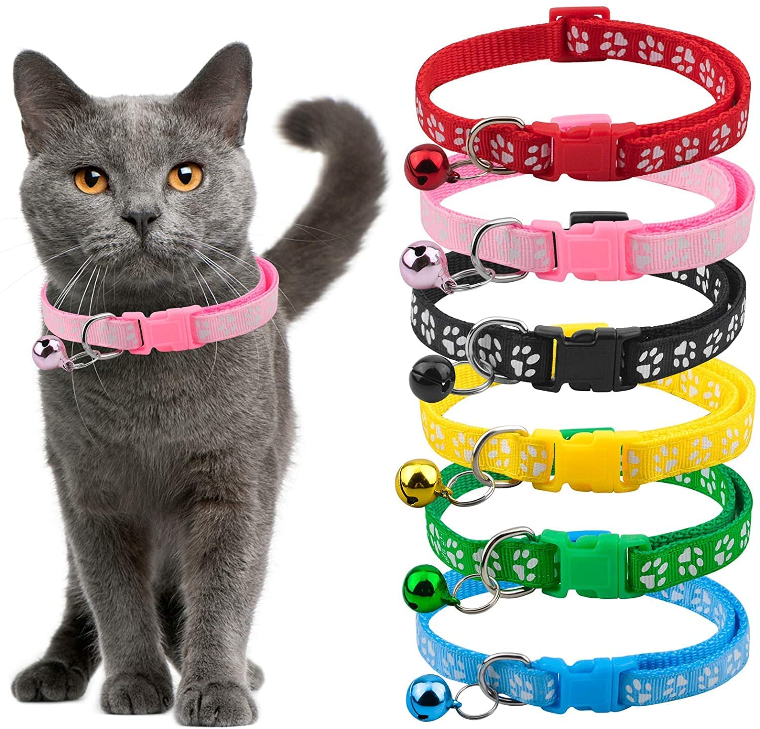 THE DDS STORE 2PCS Breakaway Bowtie Cat Collar -Cat Collar with Bell Kitten Collars with Bell Charm, Solid & Safe-Color May Vary (Paw Print Collar 10.mm) (B0BQG9434N) Amazon Price History, Amazon Price Tracker