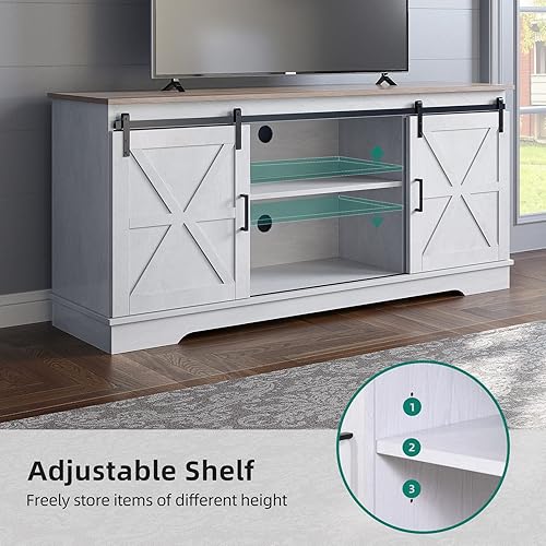 Miniatura 43 de YITAHOME Soporte de TV de granja para soporte de televisión de 65 pulgadas, centro de entretenimiento con armarios de almacenamiento y puertas Roble