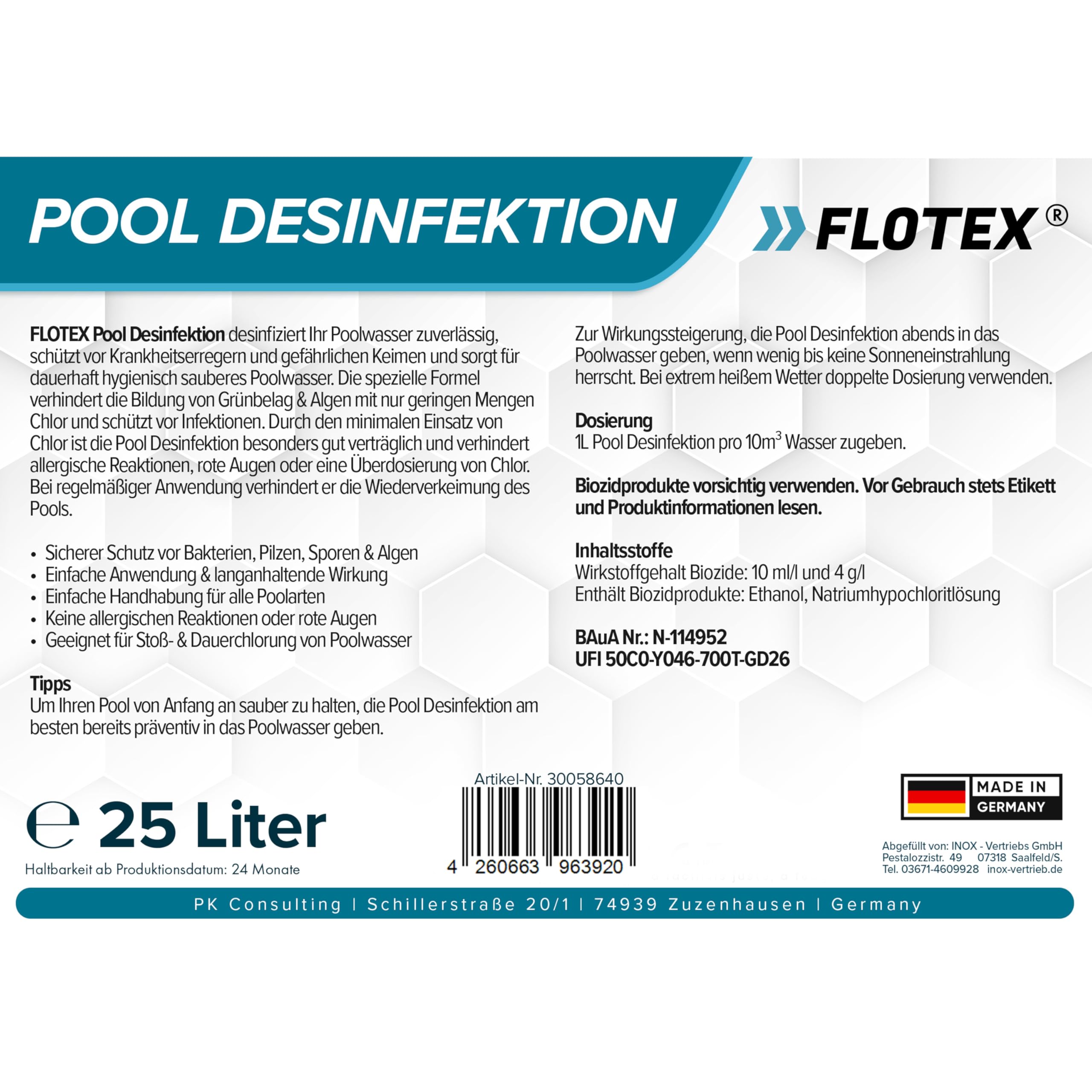 Désinfection de Piscine 25L - Algicide Liquide pour Piscine I Anti-Algues Piscine avec Effet Clarifiant | Anti-Algues Piscine | Nettoyant Désinfectant Contre Les Algues