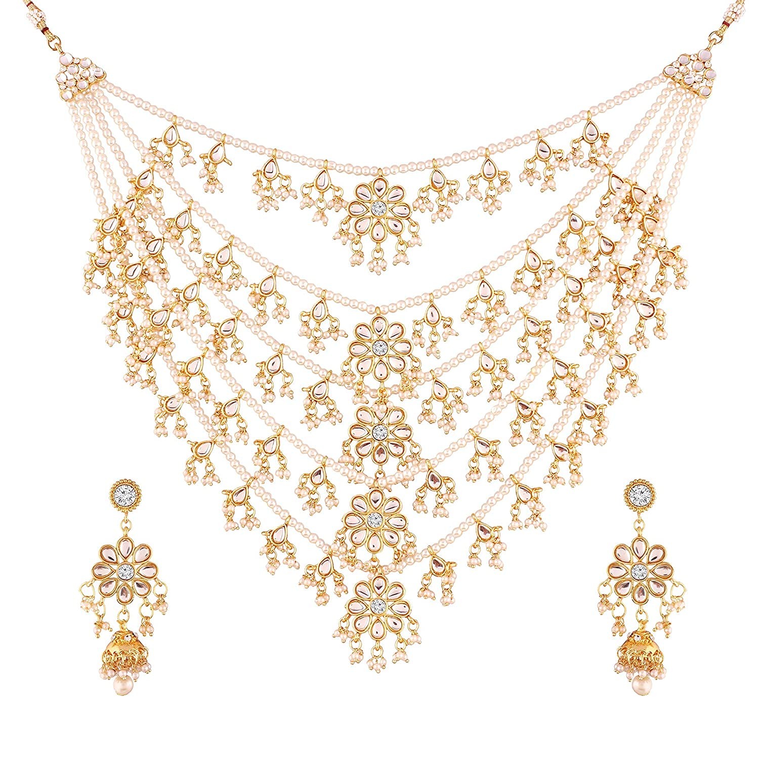 I Jewels 5 Layered Multi Strand Floral Kundan & Pearl Beaded Necklace For Women/Girls (M4080W-1) (B09HMXC4HM) Amazon Price History, Amazon Price Tracker