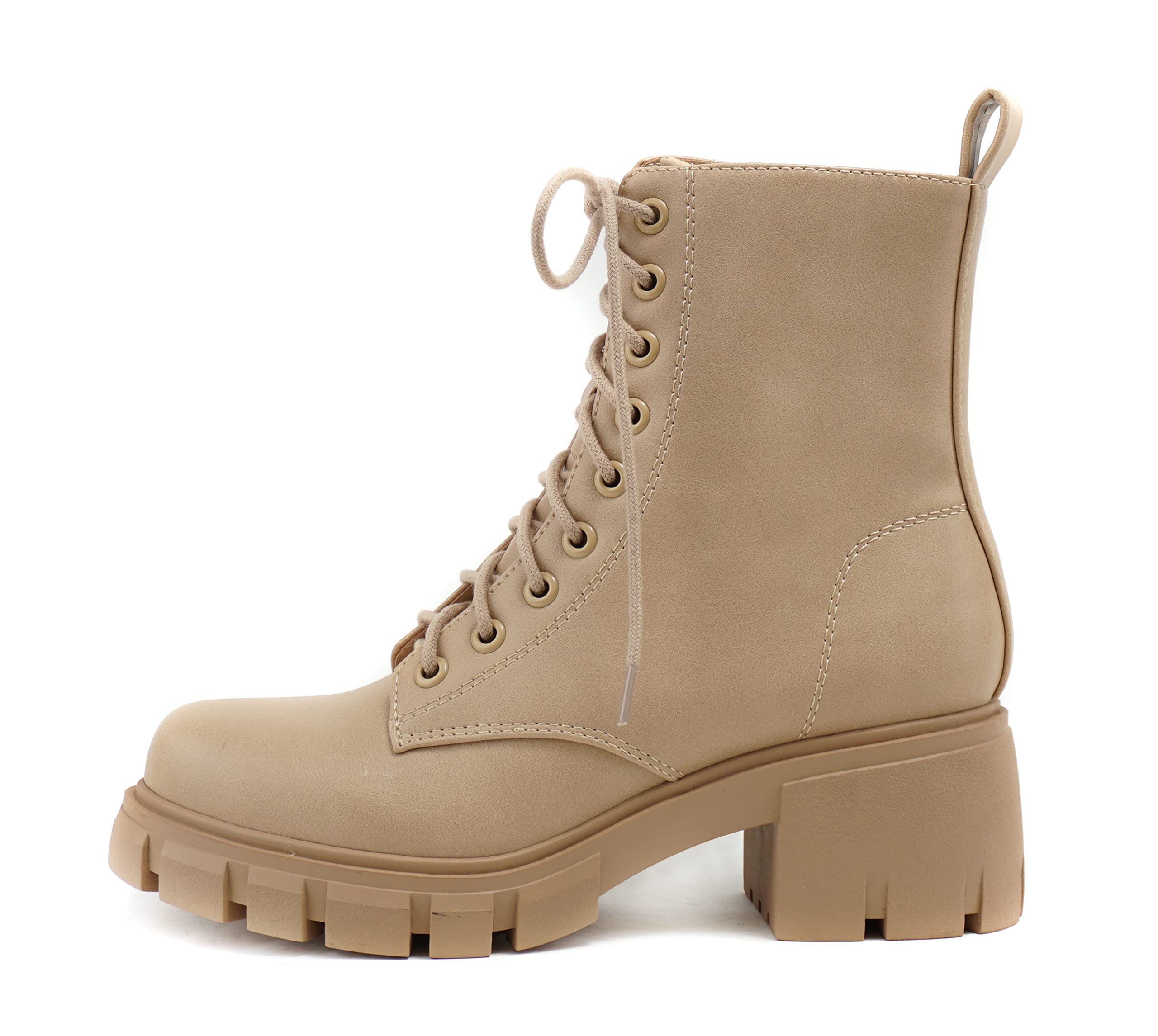 Soda TUNDRA Women Lug Sole Lace up Fashion Combat Ankle Boot w Side Zipper