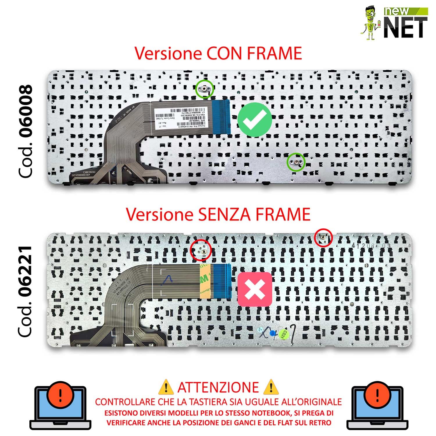 new net - Tastiera Compatibile con HP 749658-061, 708167-061, 708168-061 [Frame Nero - Layout ITA]