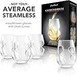 Final Touch Conundrum White Wine Glasses - Set of 4 Stemless Handcrafted Glasses - 9 oz Capacity - Sleek Curves for Comfortable Tasting - Dishwasher Safe (GG5008)