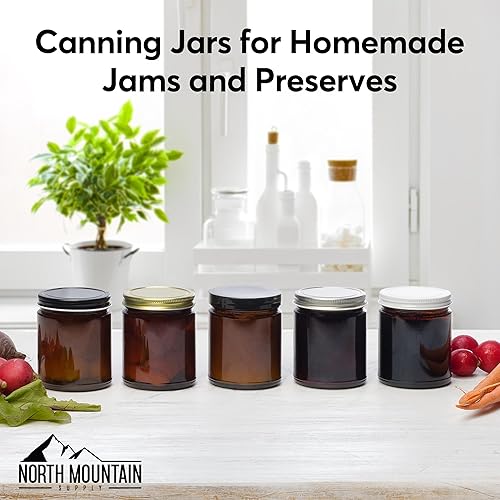 Miniatura 4 de North Mountain Supply Tarros de conservas de vidrio ámbar de 9 onzas con tapas de metal plateado de 2.756 in, caja de 12