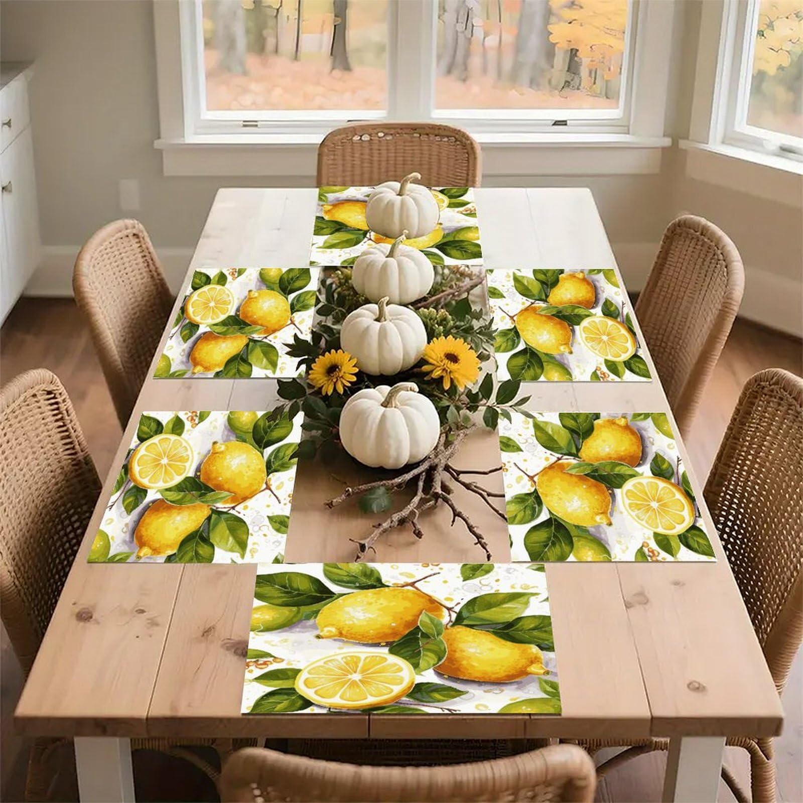 Fruits Lemon Placemats Heat-Resistant Washable Place Mats Anti Slip Dining Table Place Mats Wipeable Dining Table Mats Kitchen Decoration Placemats 17.7’’×11.8’’