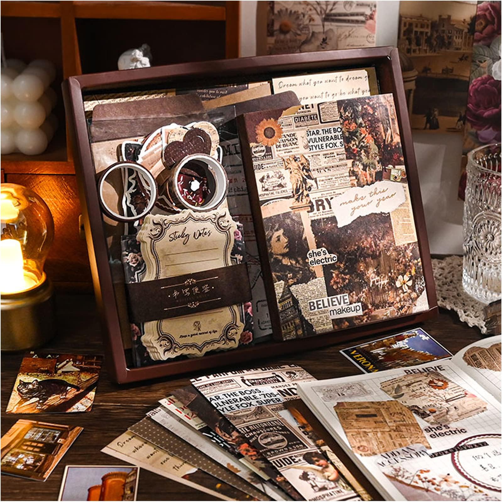 HASTHIP® Vintage Scrapbook Stickers Pack with A6 Notebook, Aesthetic