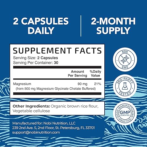 Miniatura 22 de Glicinato de magnesio 500 mg Alta absorción Quelado para relajación muscular, huesos, corazón, nervio, sueño y apoyo para la calma para mujeres