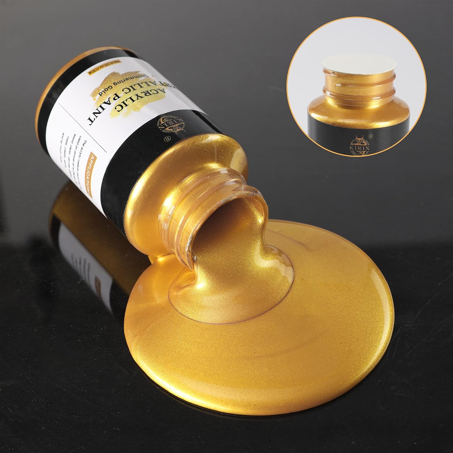 KIRIN Acrylic Paint Metallic, Metallic Gold & Silver & Bronze, Gold Leaf Paint for Art Painting Handcrafts, Idea Paints for Fabric Furniture Wood Clay Canvas Craft Supplies (3Pcs, 125g/Bottle)