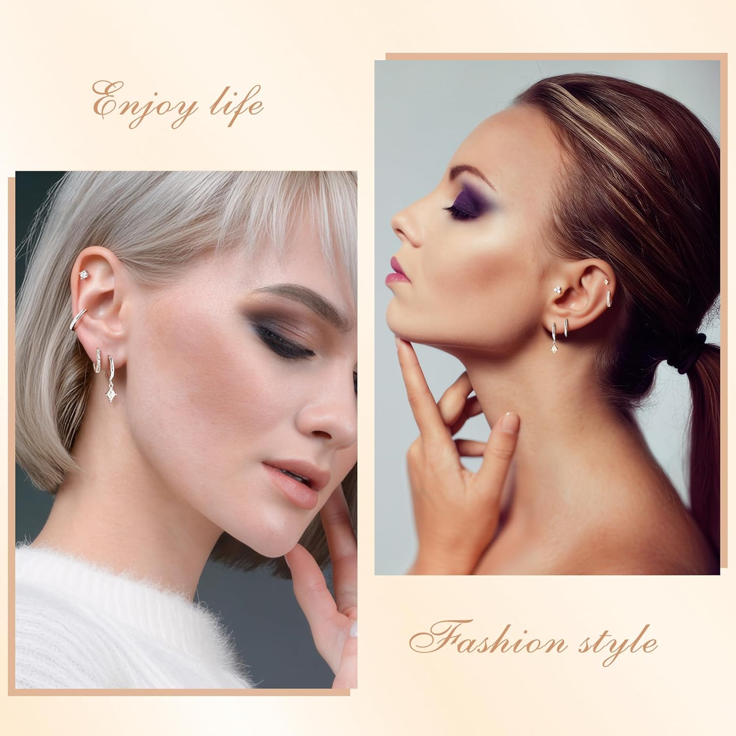 Turandoss Gold Hoop Earrings for Women Trendy - Dainty 14K Gold Plated Hypoallergenic Dangle Huggie CZ Earring Stacks Personalized Cartilage Hoop Earring Sets for Multiple Piercing Earrings for Women - Image 6