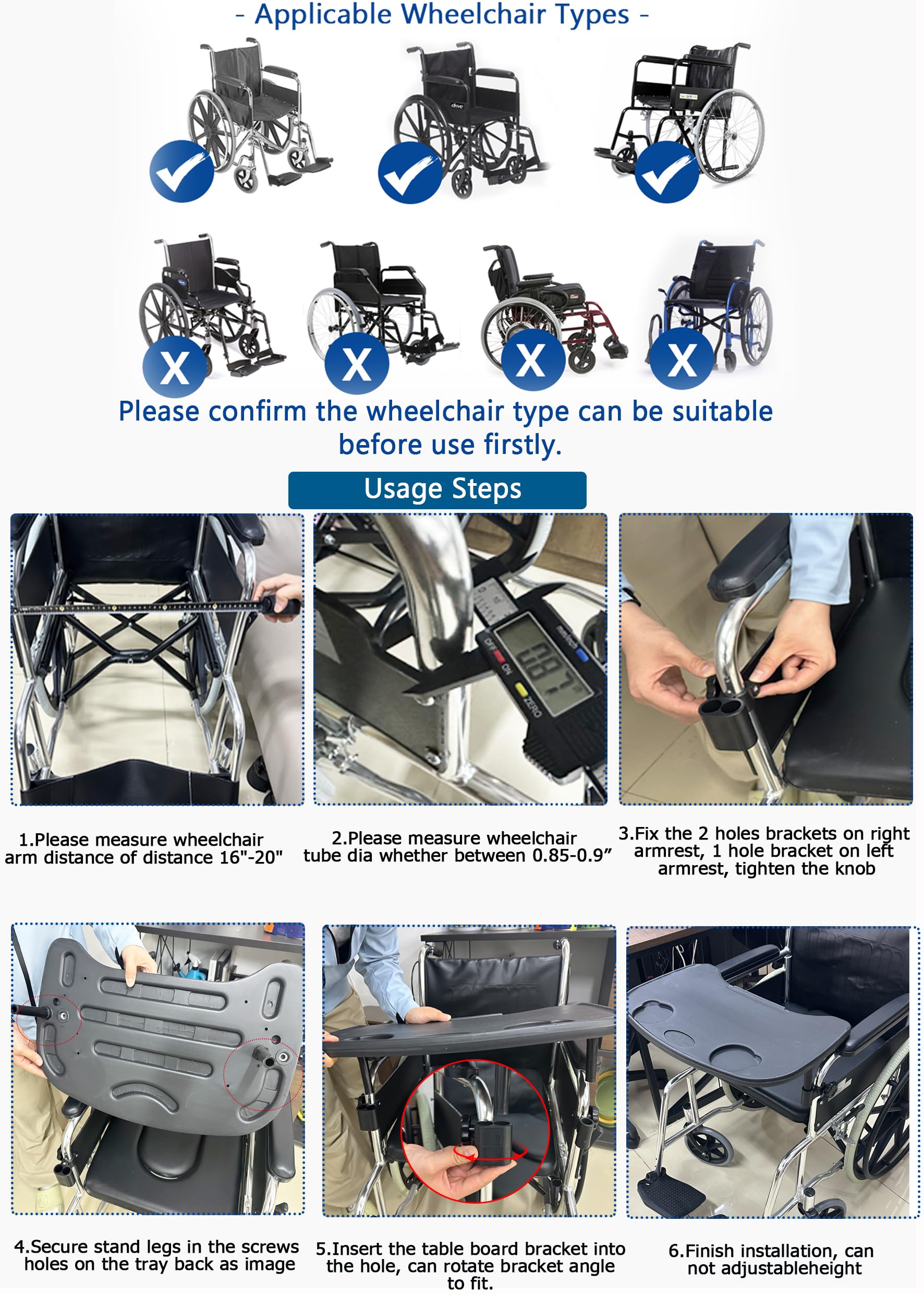 Mesa con bandeja para silla de ruedas – Mesa extraíble para silla de ruedas, ayuda para comer para pacientes lactantes, se adapta a brazos de silla de ruedas de 16 a 20 pulgadas (negro)