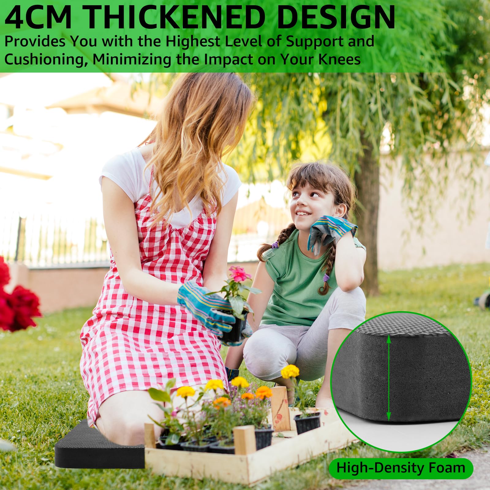2 Tappetini Per Ginocchia Da Giardinaggio In EVA Ad Alta Densità, 41x19x2 Cm, Con Maniglia, Impermeabili, Neri - 2