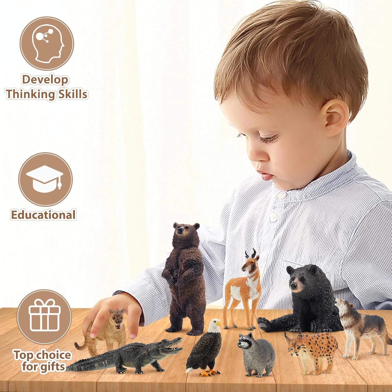 Toymany 12PCS North American Forest Animal Figurines, Realistic Jungle Animal Set Includes Moose,Cougar,Wolf,Bear,Eagle,Deer Educational Toy Cake Toppers Christmas Birthday Gift for Toddlers Kids 3-5 - Image 7