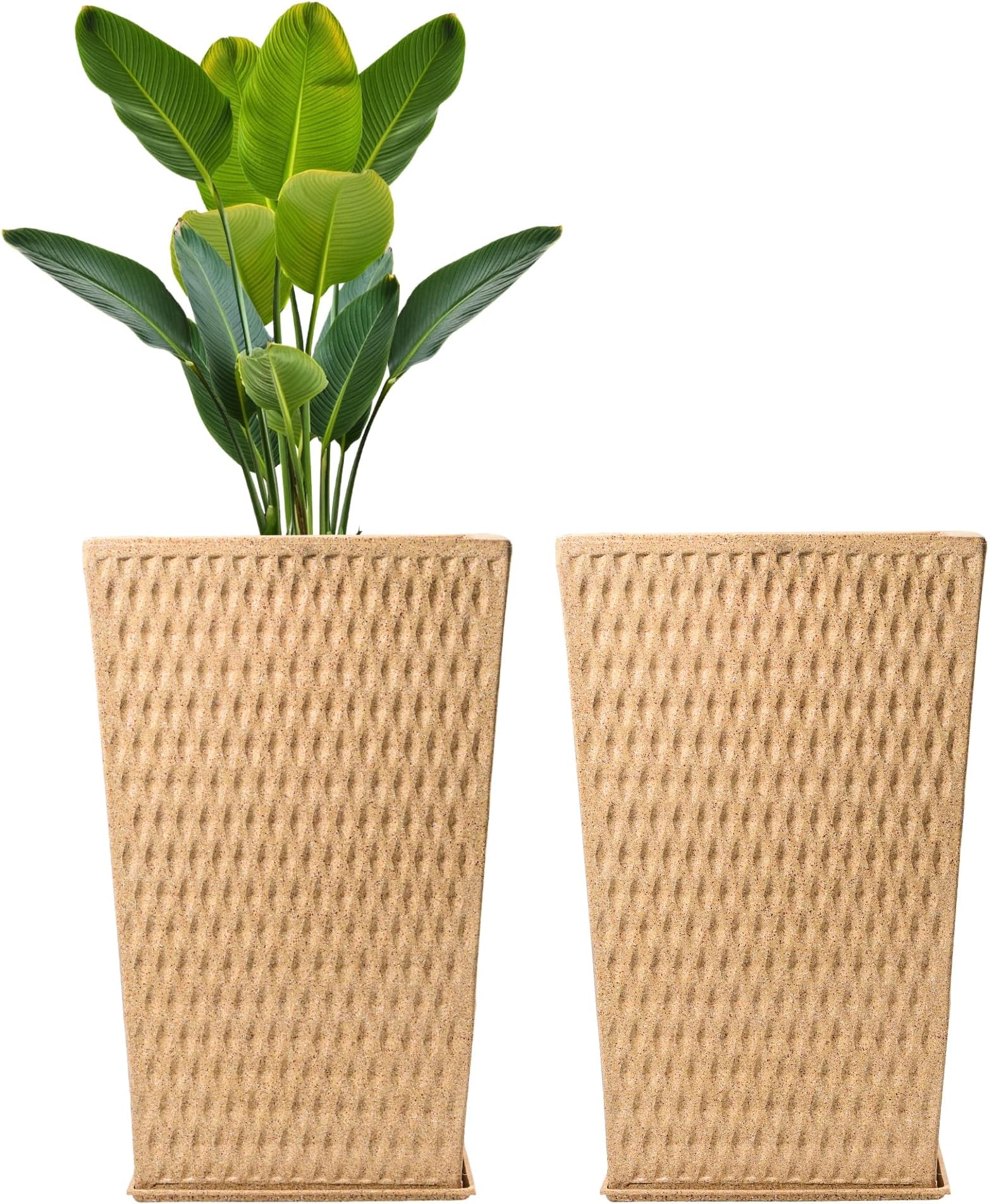 Kuber Industries 2 Pcs Roto Mould German Polymer 16-Inch Extra Large Big Size Flower Pot | Indoor/Outdoor Tree Gamla Planter for Resorts, Hotels, Terrace & Garden | Marble Matrix Tower - Sand