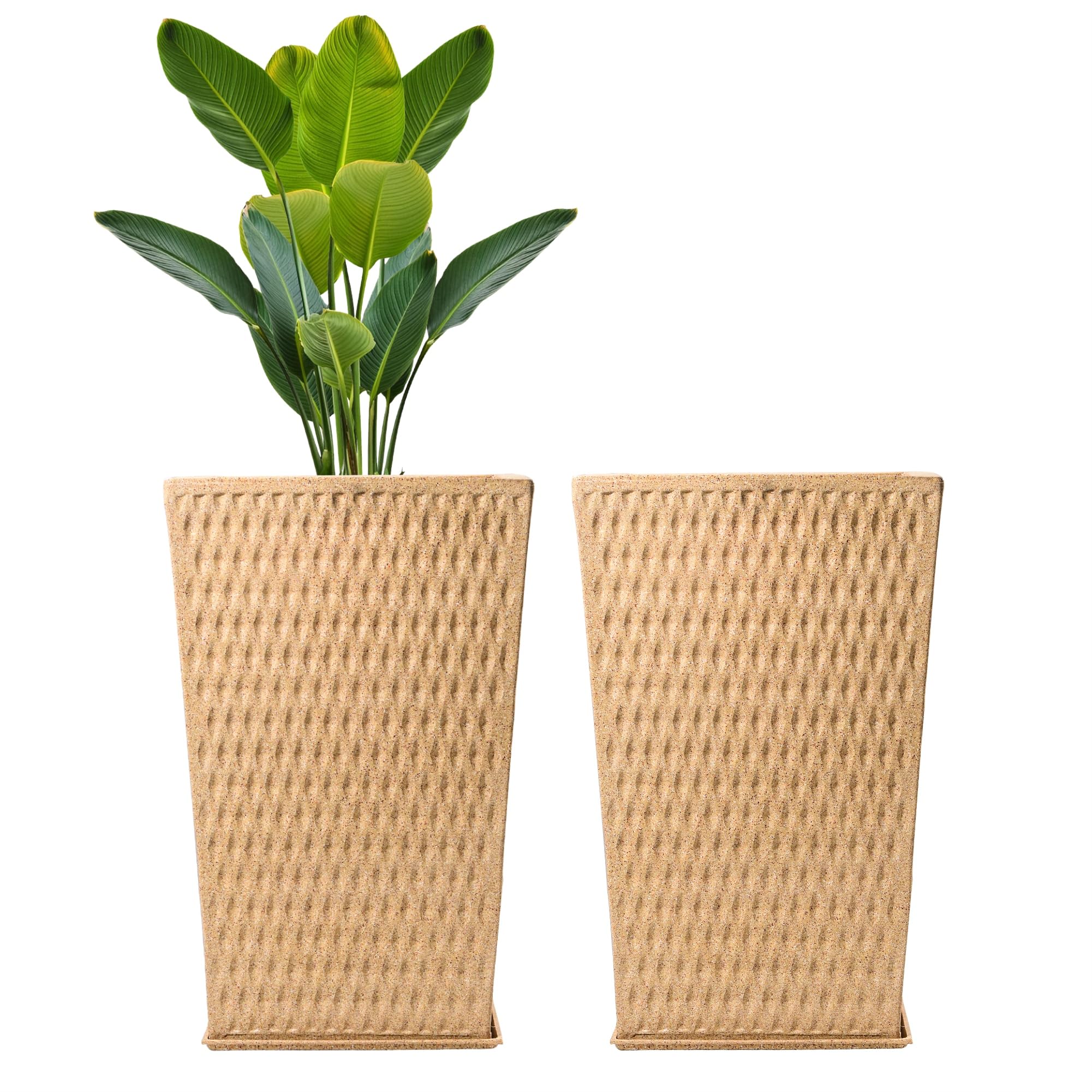 Kuber Industries 2 Pcs Roto Mould German Polymer 26-Inch Extra Large Big Size Flower Pot | Indoor/Outdoor Tree Gamla Planter for Resorts, Hotels, Terrace & Garden | Marble Matrix Tower - Sand