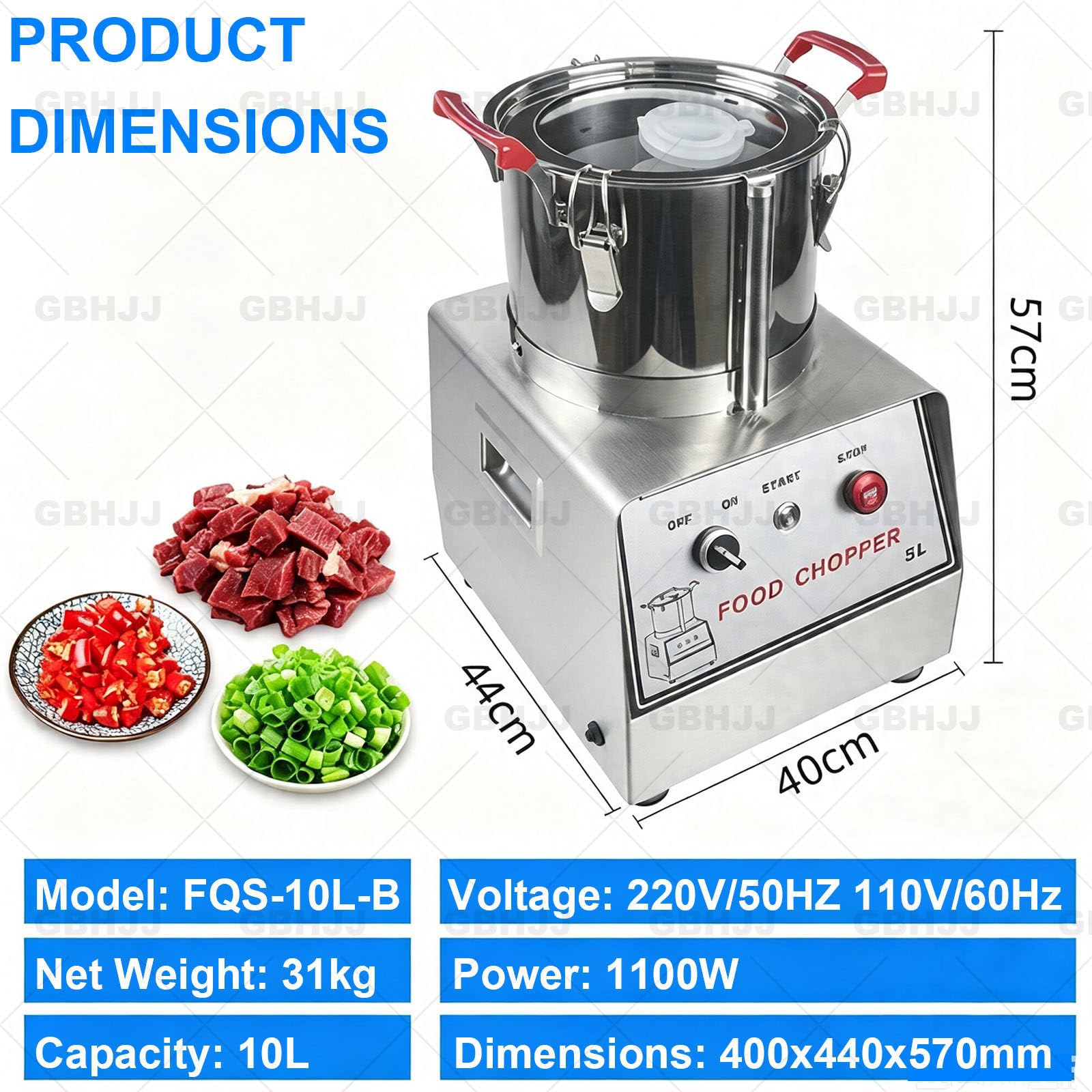 Robot da Cucina Professionale con capacità 5L/7L/10L/15L - Tritatutto Elettrico 1400W in Acciaio Inox 10L | Tritatutto Multifunzionale da Cucina per Alimenti Verdure