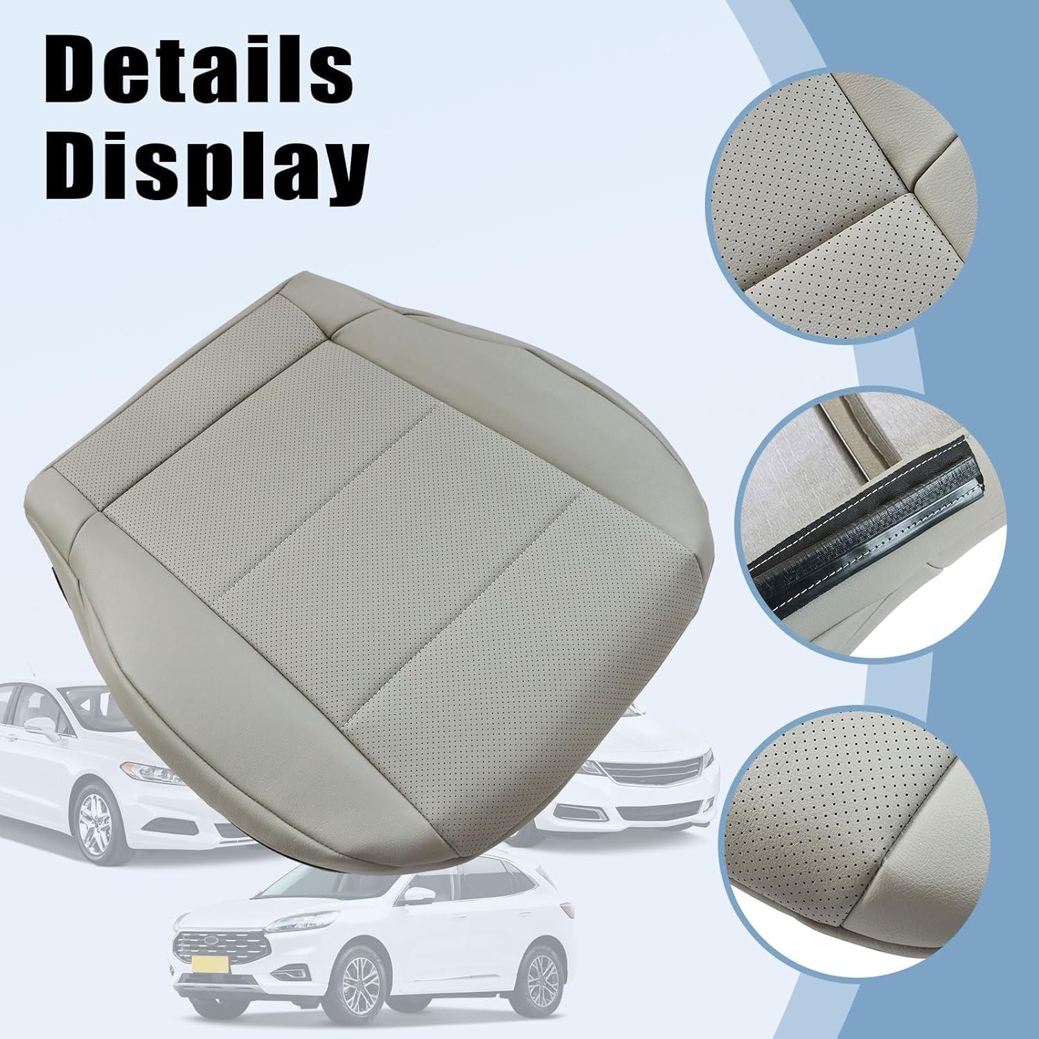 SecosAutoparts Driver or Passenger Side Bottom Replacement Perforated Gray Leather Seat Cover Compatible with Mercedes-Benz W203 2005 2006 2007