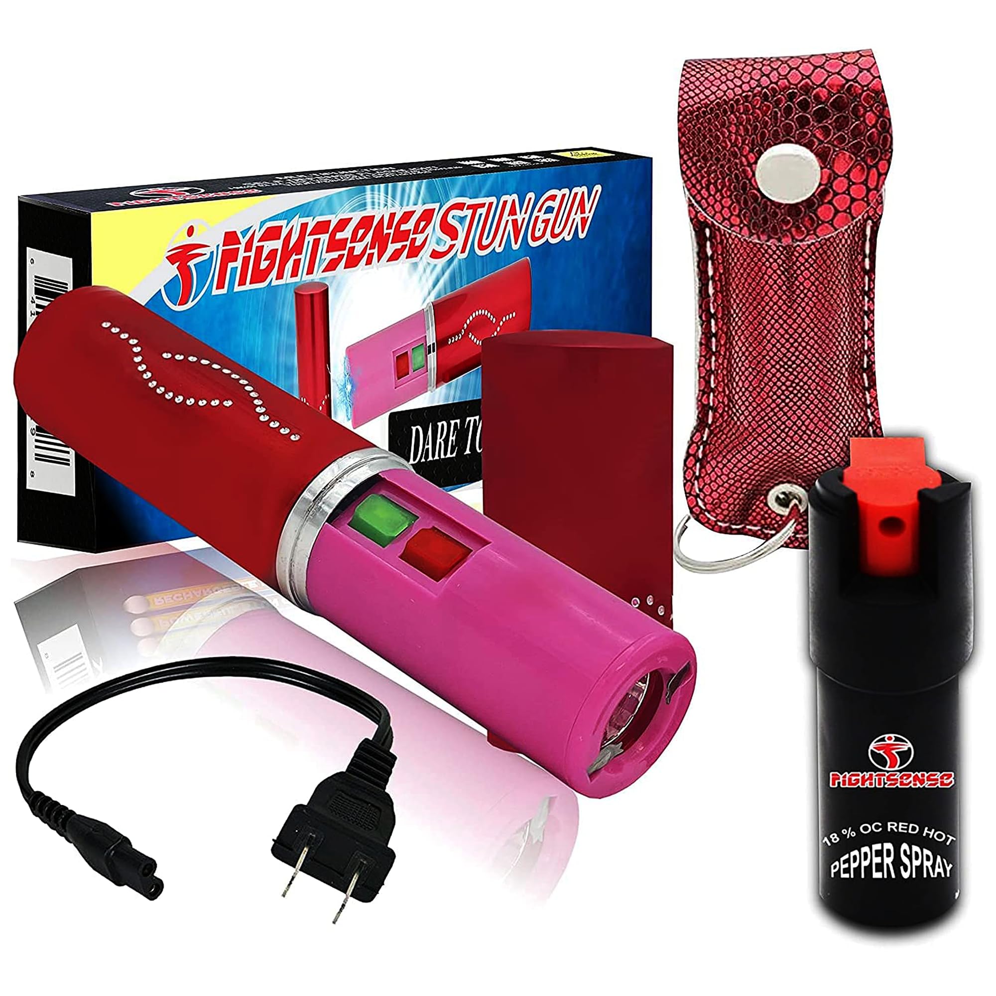 Super Heavy Duty Stun Gun for Self Defense with Bright Led Flashlight, Rechargeable Battery, Nylon Holsters with Belt Loop for Easy Cary (RED RD)