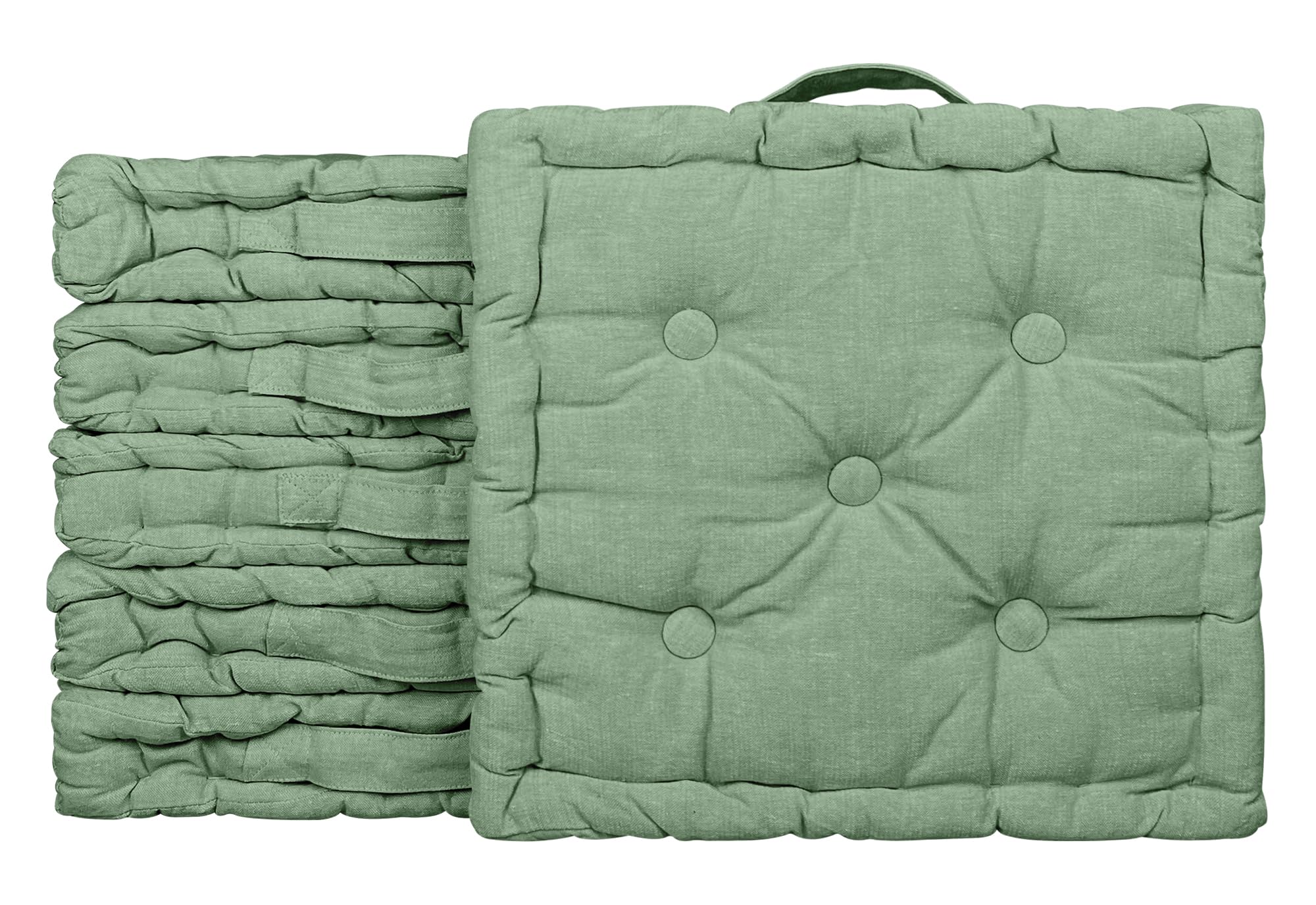 IlGruppone 6 Pezzi Cuscini Sedia Quadrati Alti Mattonella Trapuntati Cuscino da Pavimento con Maniglia 40x40 Cm Altezza 6 Cm Cuscino Spesso Cucina Interno Esterno Coprisedia - Salvia