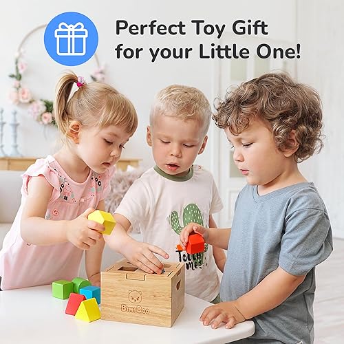 Miniatura 3 de Bimi Boo Juguete clasificador de formas de madera para bebés, caja de clasificación simple premium con almohadilla de silicona que reduce el ruido,