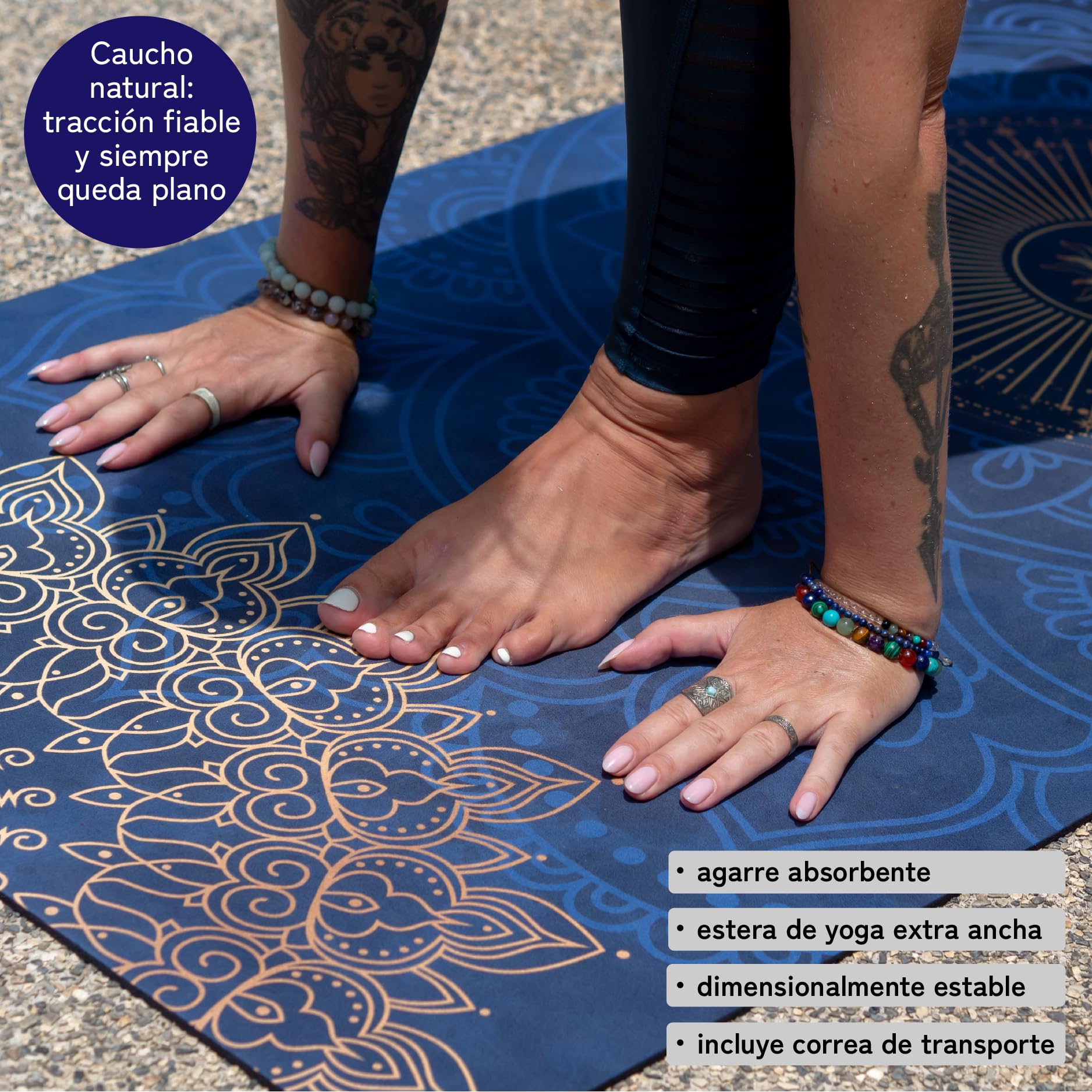 Esterilla de yoga sostenible y antideslizante: caucho natural antideslizante y superficie de microfibra absorbente, extra ancha y gruesa 183 x 68 x 0,5 cm, correa de transporte