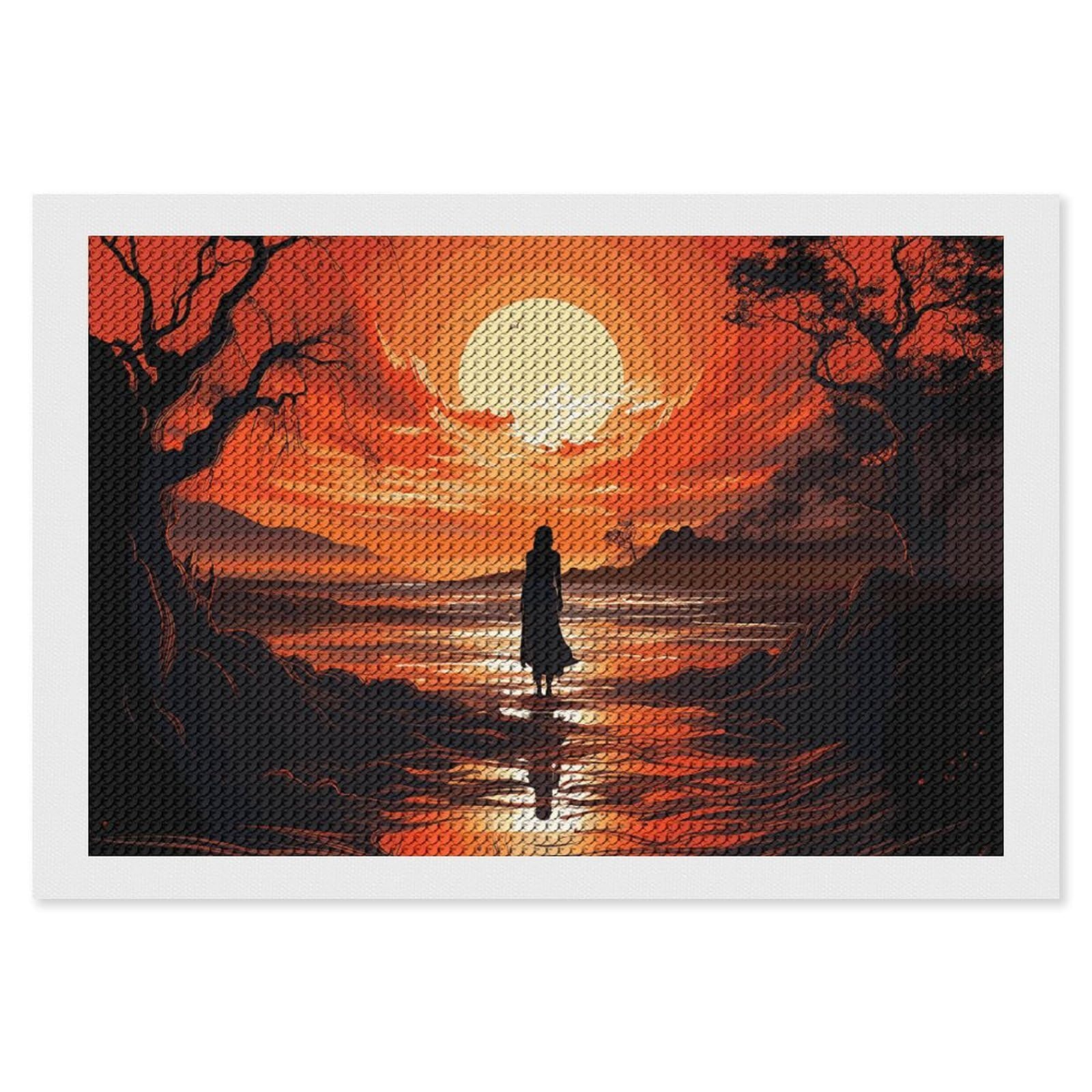Flowing Silhouette Diamond Art Kits for Adults, DIY 5D Diamonds Painting Kits for Beginner, Round Full Drill Diamond Dots Painting, 8"x12" Diamonds Pictures Gem Art and Crafts Wall Decor