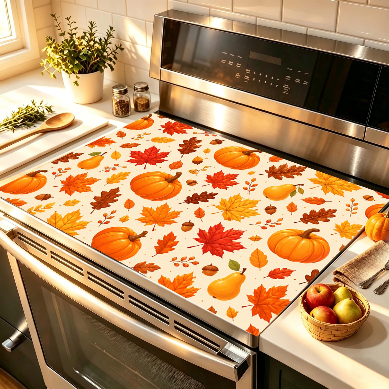 HOMETITUTE Pumpkin Thanksgiving 5 Placemats &amp; Stove Cover Set