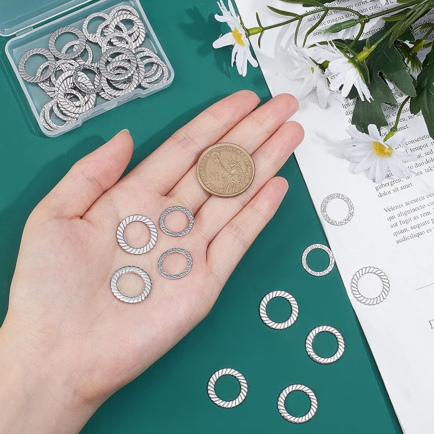 UNICRAFTALE 40pcs 2 Sizes 304 Stainless Steel Connecting Rings with Uneven Pattern Metal Ring with Color Stainless Steel Laser Cutting Connecting Rings Metal Loose Ring for Jewelry Making 15/18mm Long - Image 2