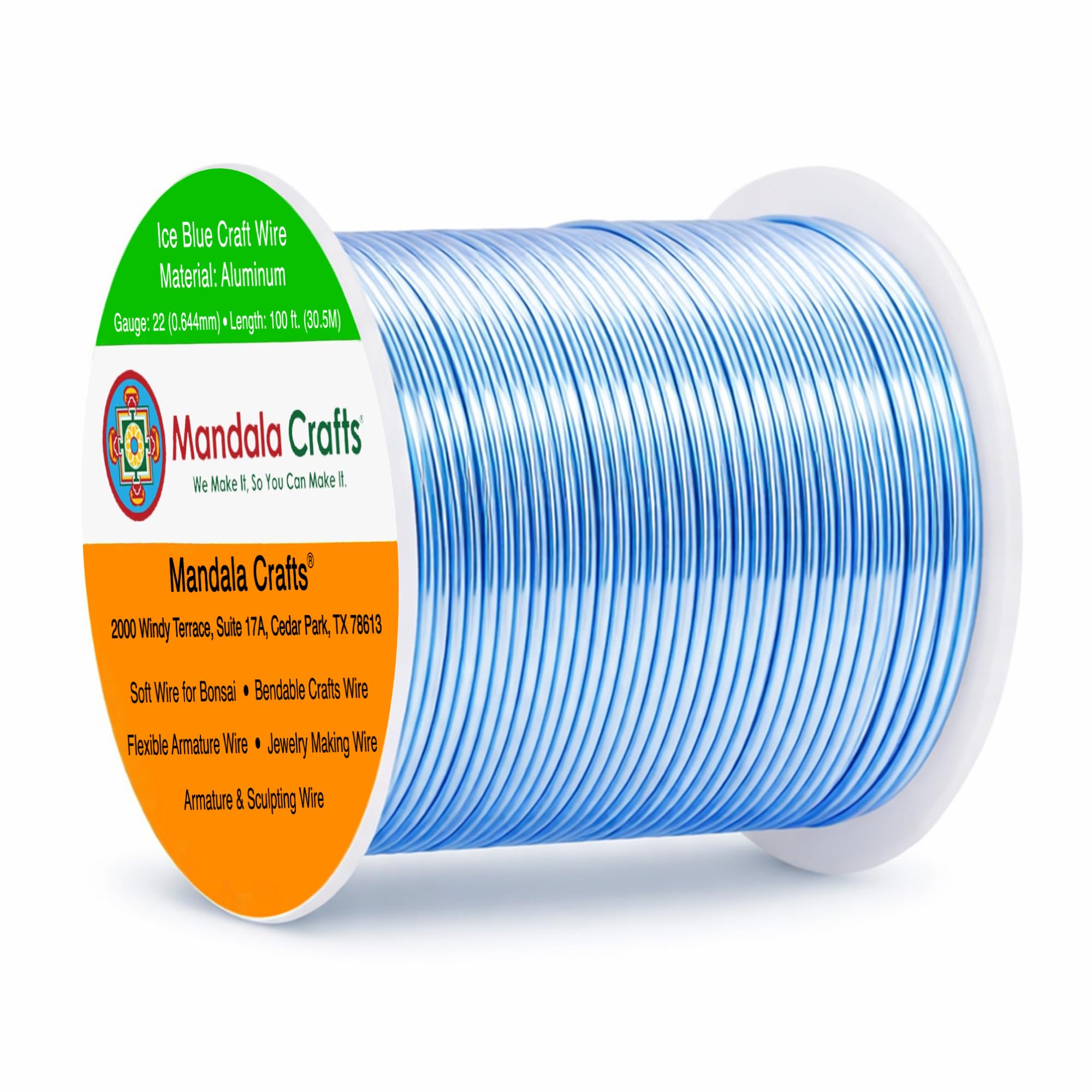 Mandala Crafts 22 Gauge Ice Blue Anodized Aluminum Craft Wire, 100 FT