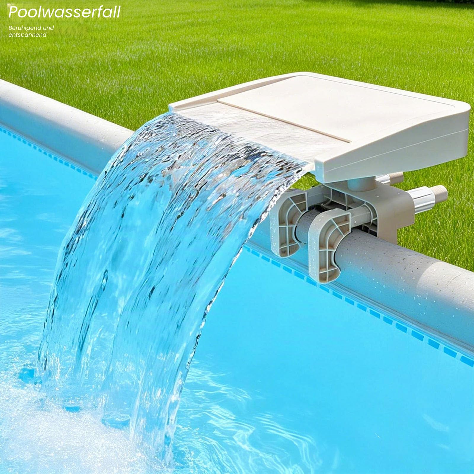 Pool-Wasserfall mit beruhigendem weißem Rauschen für Aufstellpools, betrieben durch Filterpumpe