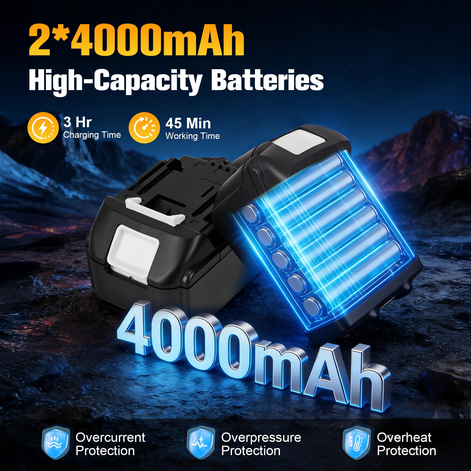 Pistola de impacto bateria 1000N con 2 baterías, 3 velocidades variables y luz LED, Potente Llave de impacto, para reparaciones de automóviles y proyectos de bricolaje
