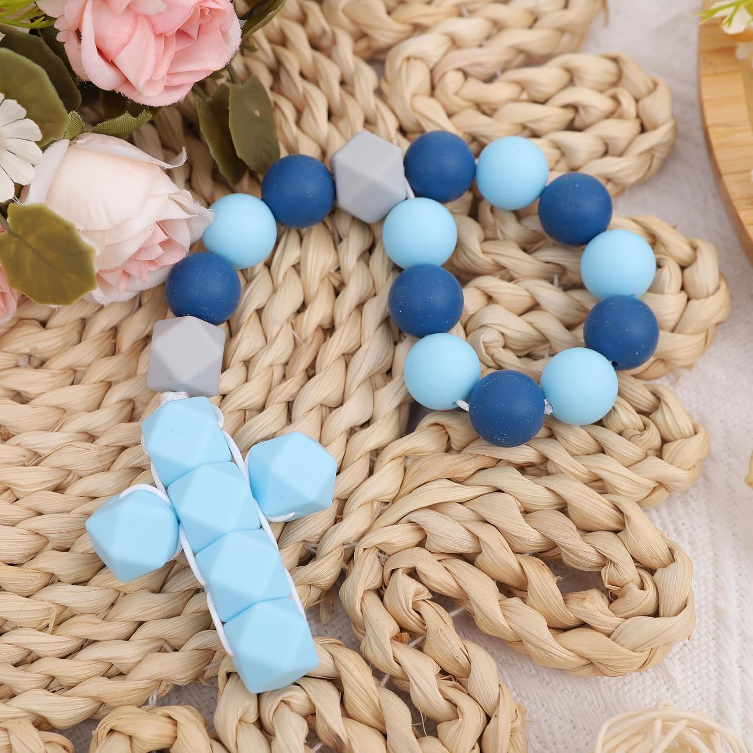 Baptism Silicone Rosary, God Bless Kids First Rosary,My First Rosary with A Cross, Christian Communion Party Decorations, Rosary, Silicone Ten-Year Rosary, First Rosary