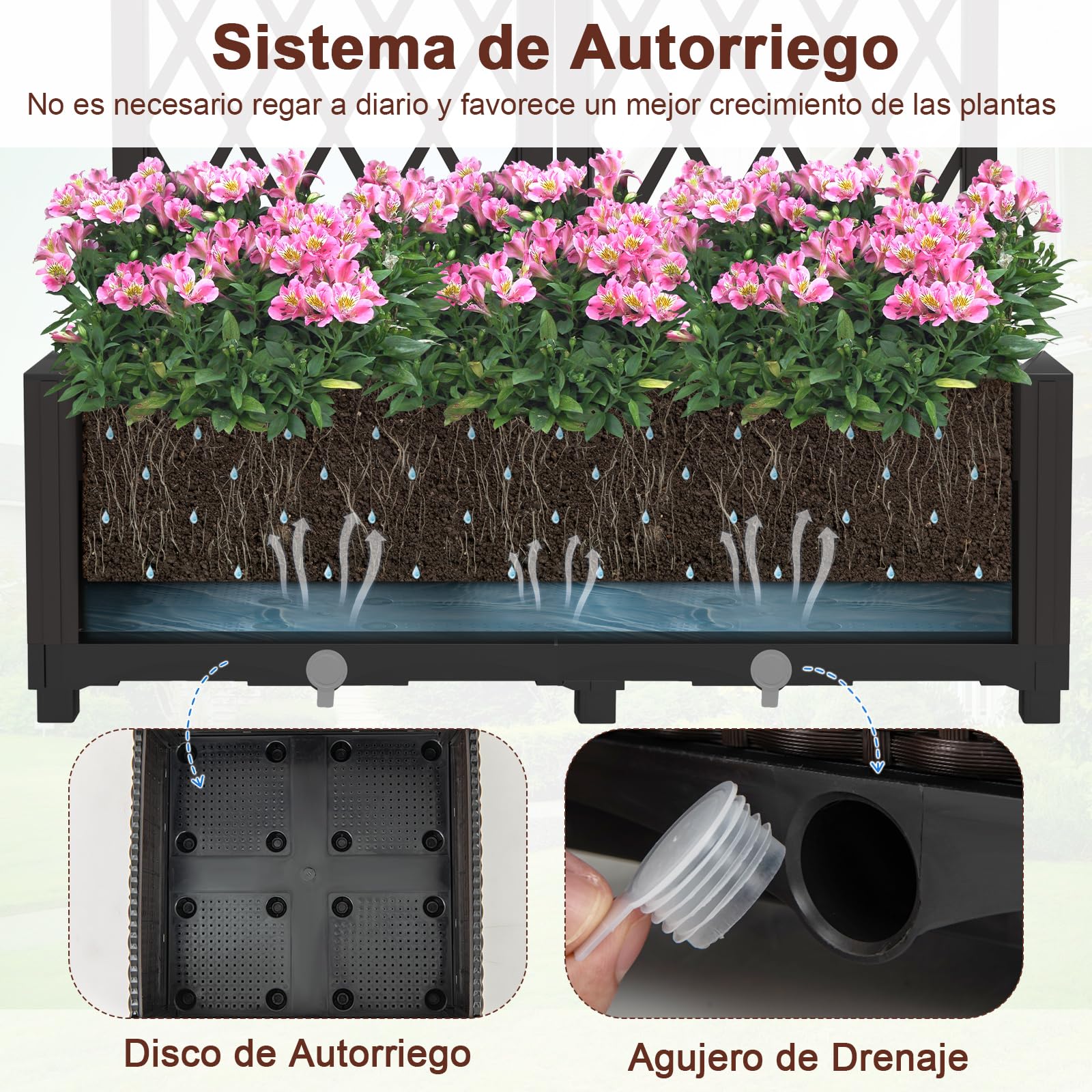 COSTWAY Maceta Elevada con Enrejado, Maceta para vides Verdura Hierbas Aromáticas, Maceta Elevada de Exterior con Auto Irrigación y Hoyos de Drenaje, para Jardín Patio Balcón (80 x 40 x 122 cm)