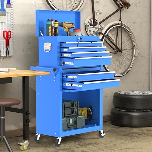 Miniatura 2 de Cofre de herramientas grande de 8 cajones, 2 en 1 desmontable para garaje, armario de almacenamiento de herramientas de metal, carrito de