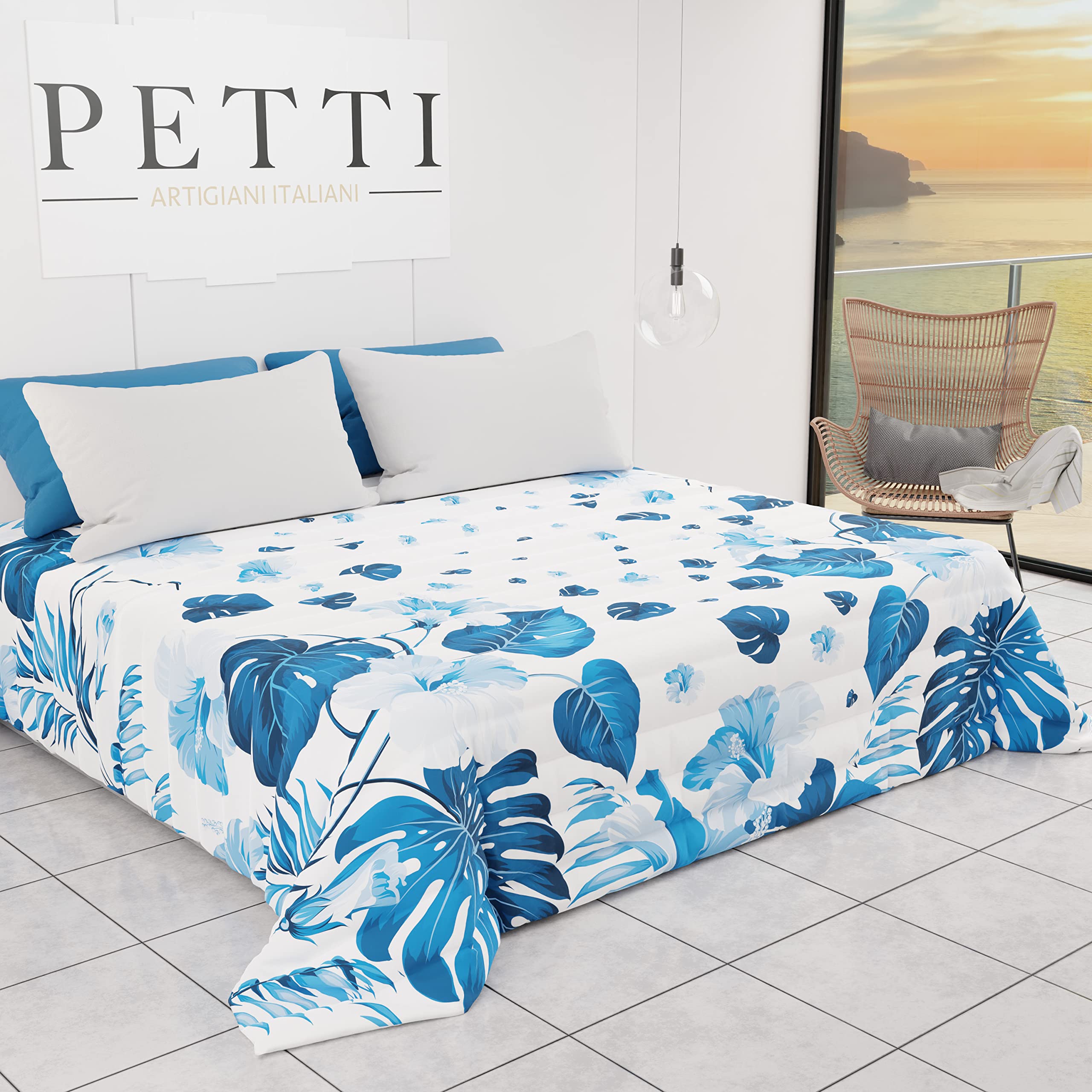 Colcha tropical para decorar dormitorios luminosos en primavera y verano