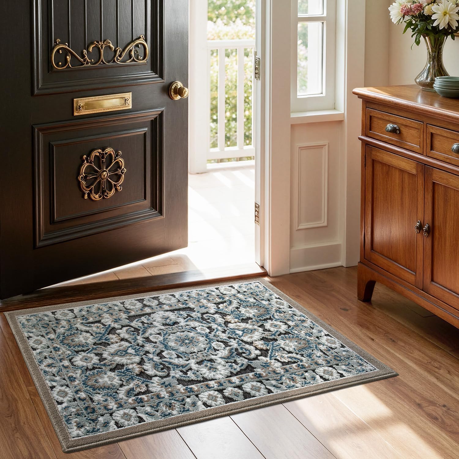 LUMI Indoor Door Mat for Entrance 20x32, Luxury Front Doormat with Non-Slip Latex Rubber Backing, Soft Washable Dirt Trapper, Flower Dance (Rolled Package) - Image 3