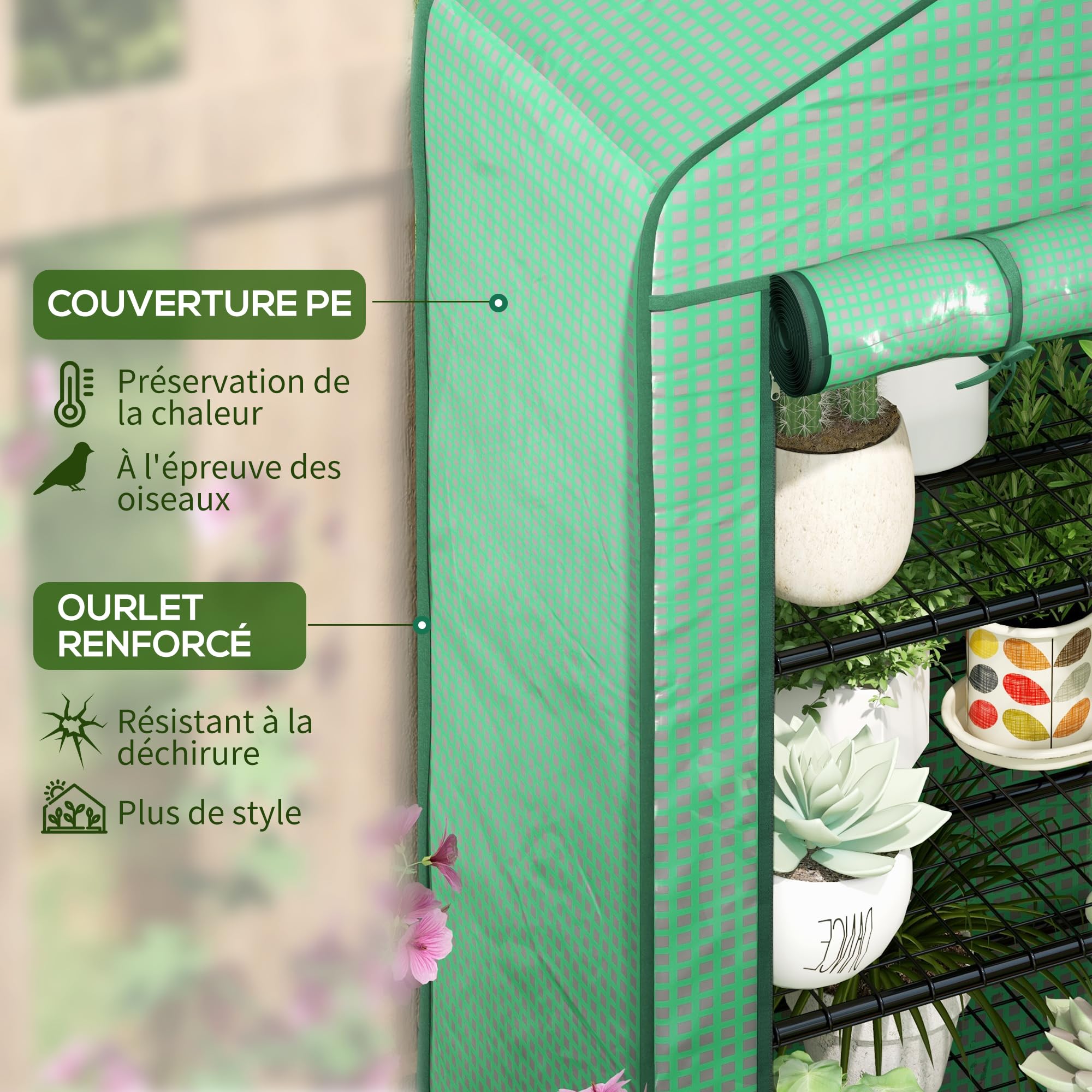 Outsunny Serre de Jardin PE avec Étagères 4 Niveaux 90 x 49 x 160 cm Vert