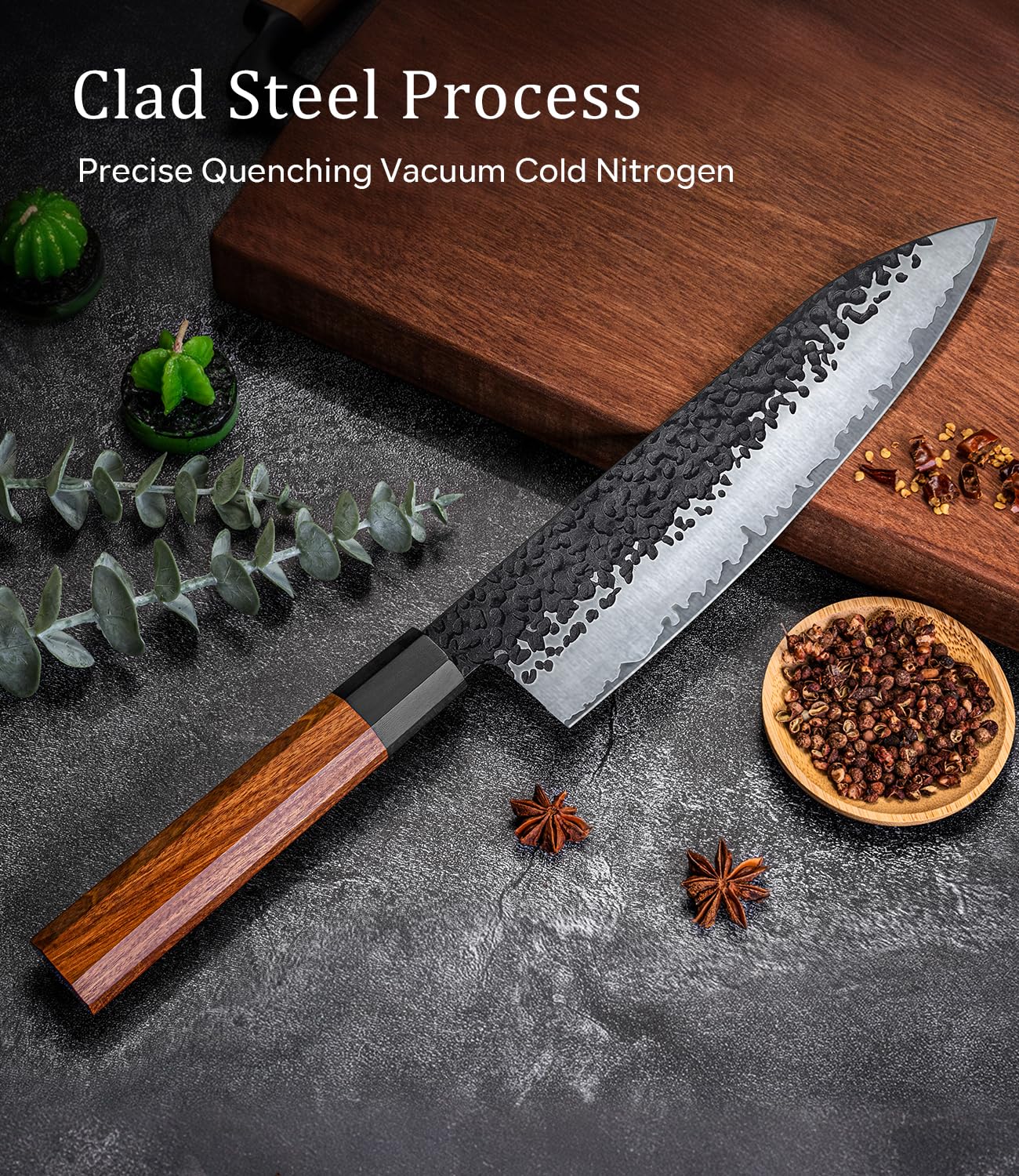 FAMCÜTE 8" Japanese Knife, Hand Forged Sharp Chef Knife w/Rosewood Handle — Amazon image 2