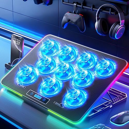 Miniatura 7 de Quiet RGB Gaming Laptop Cooling Pad Adjustable Speed Setting and Compatibility for 14-17.3 Inch Devices Adjustable Height Laptop Coolers