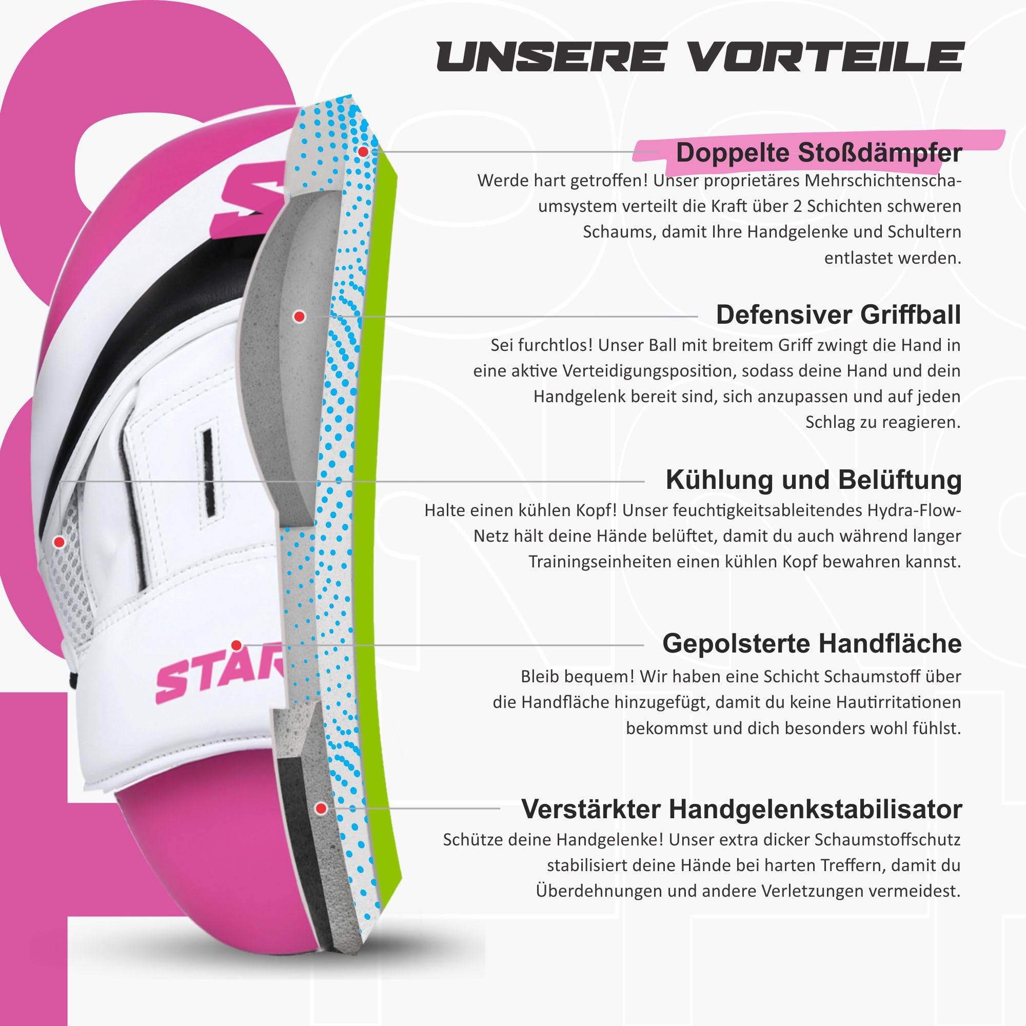 Starpro Pratzen Boxen - Polsterung Handpratzen für Kickboxen Boxen MMA - Männer und Frauen