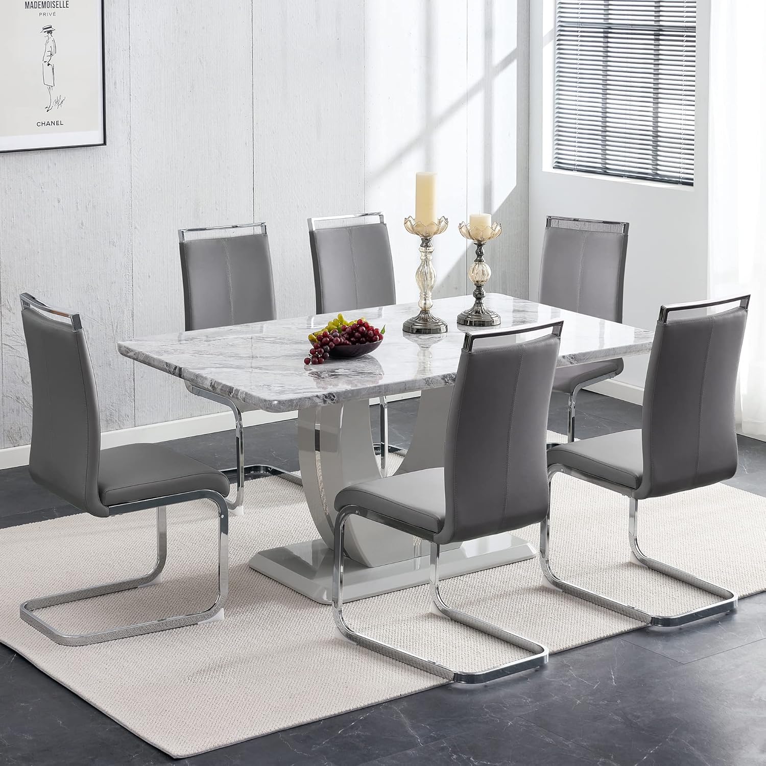 Pvillez Marble Dining Table Set for 6,Kitchen Table Set